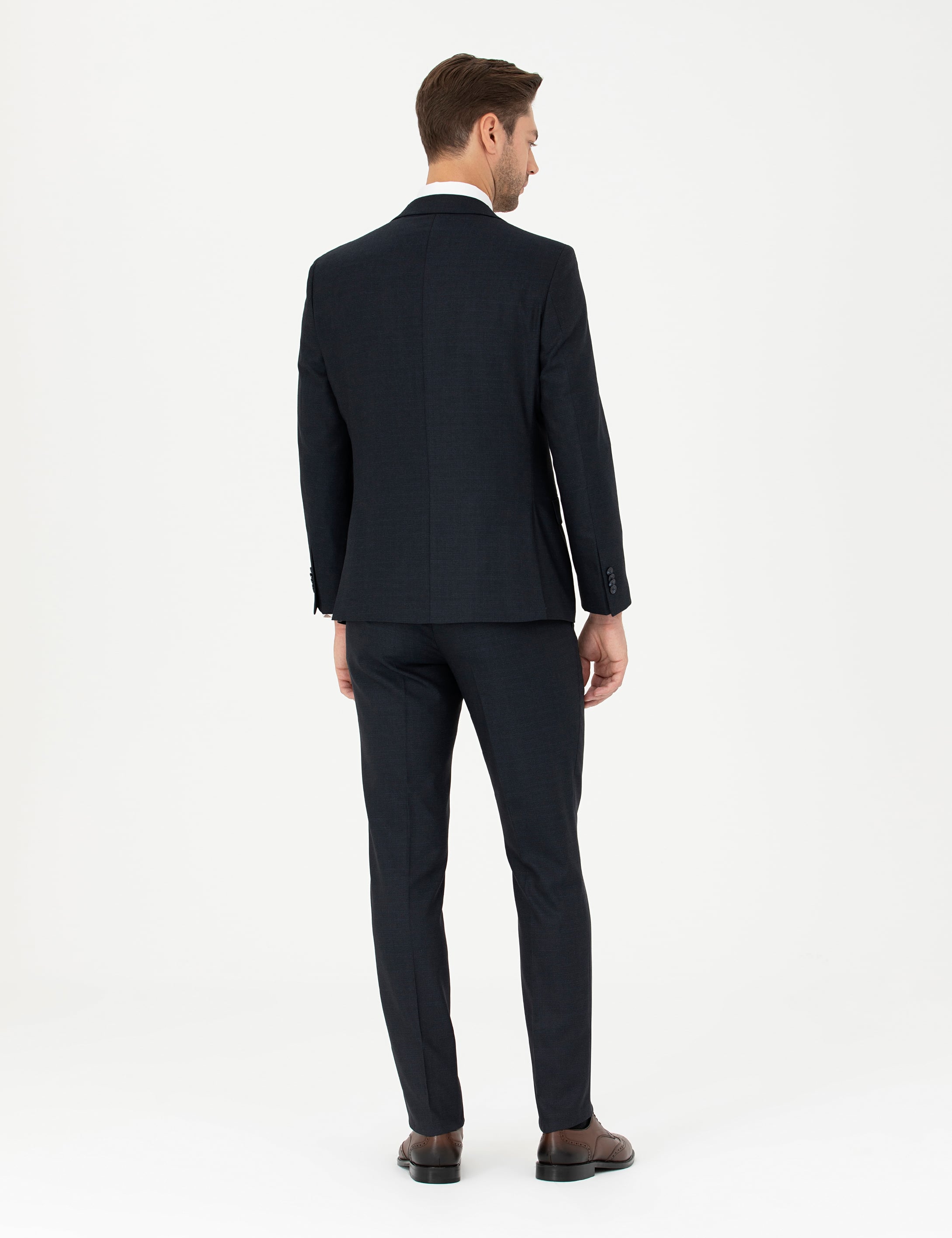 Lacivert Slim Fit Çizgili Takım Elbise