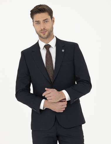 Lacivert Slim Fit Çizgili Takım Elbise