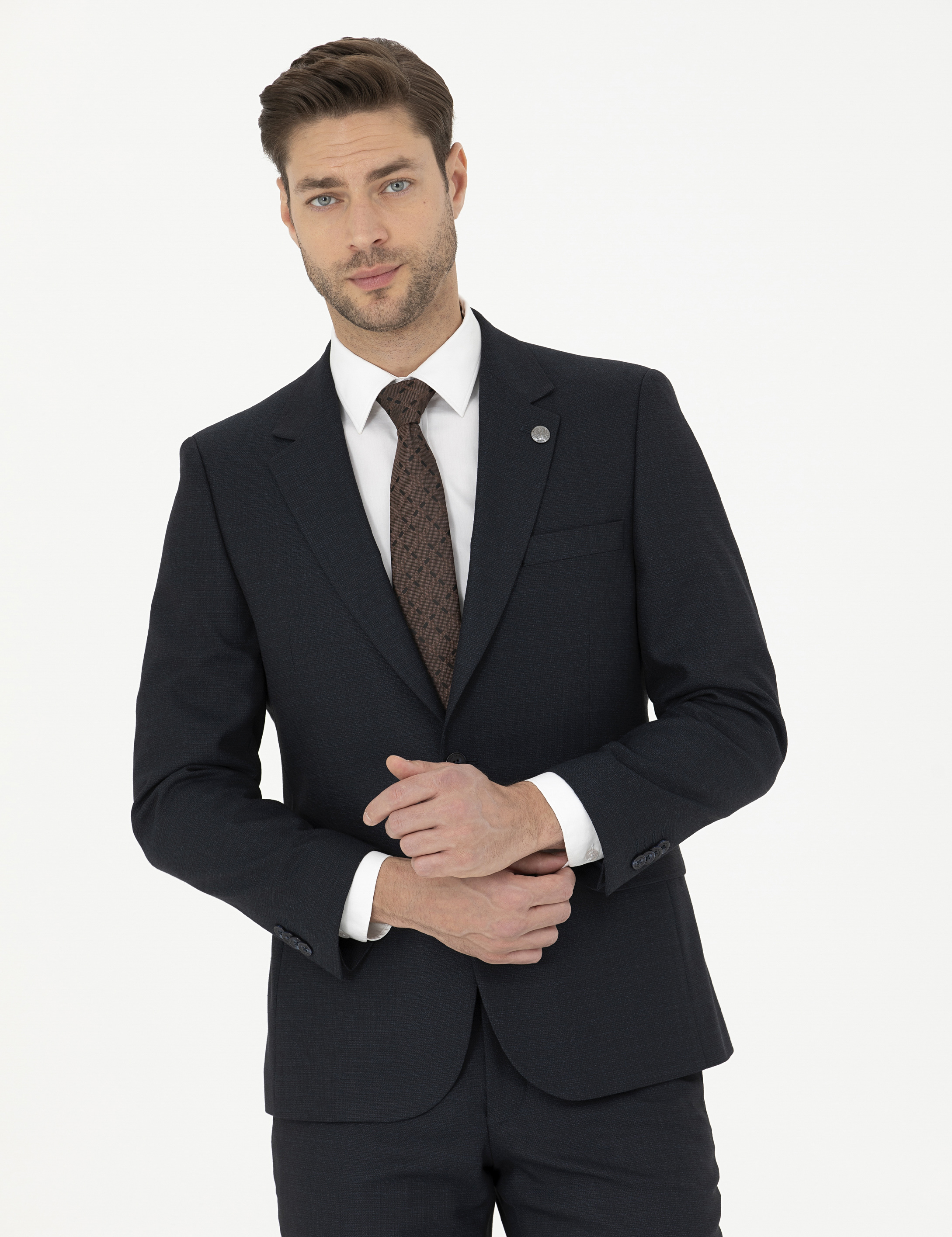 Lacivert Slim Fit Çizgili Takım Elbise - Image 2