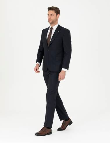 Lacivert Slim Fit Çizgili Takım Elbise