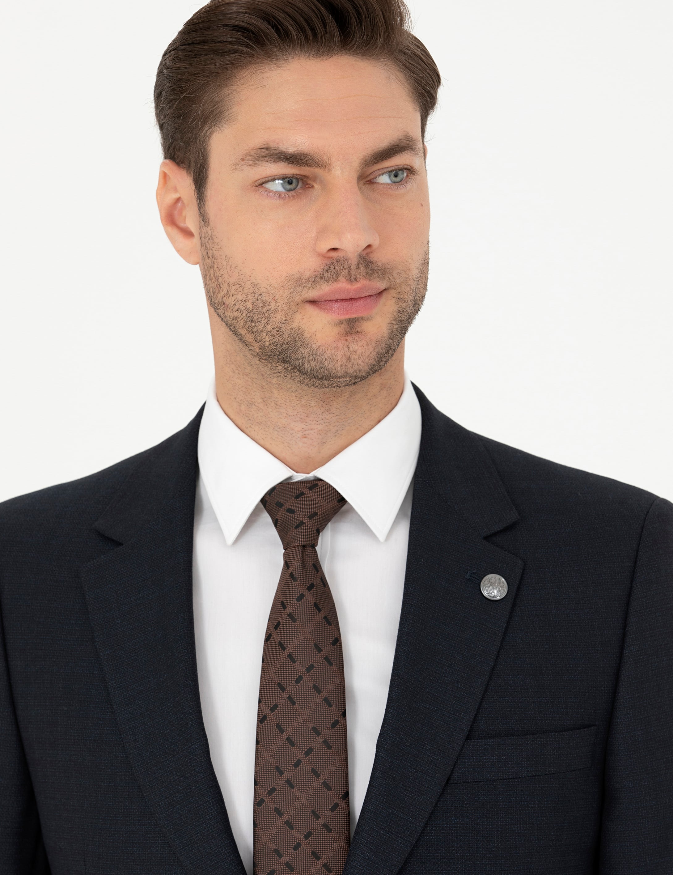 Lacivert Slim Fit Çizgili Takım Elbise - Image 3