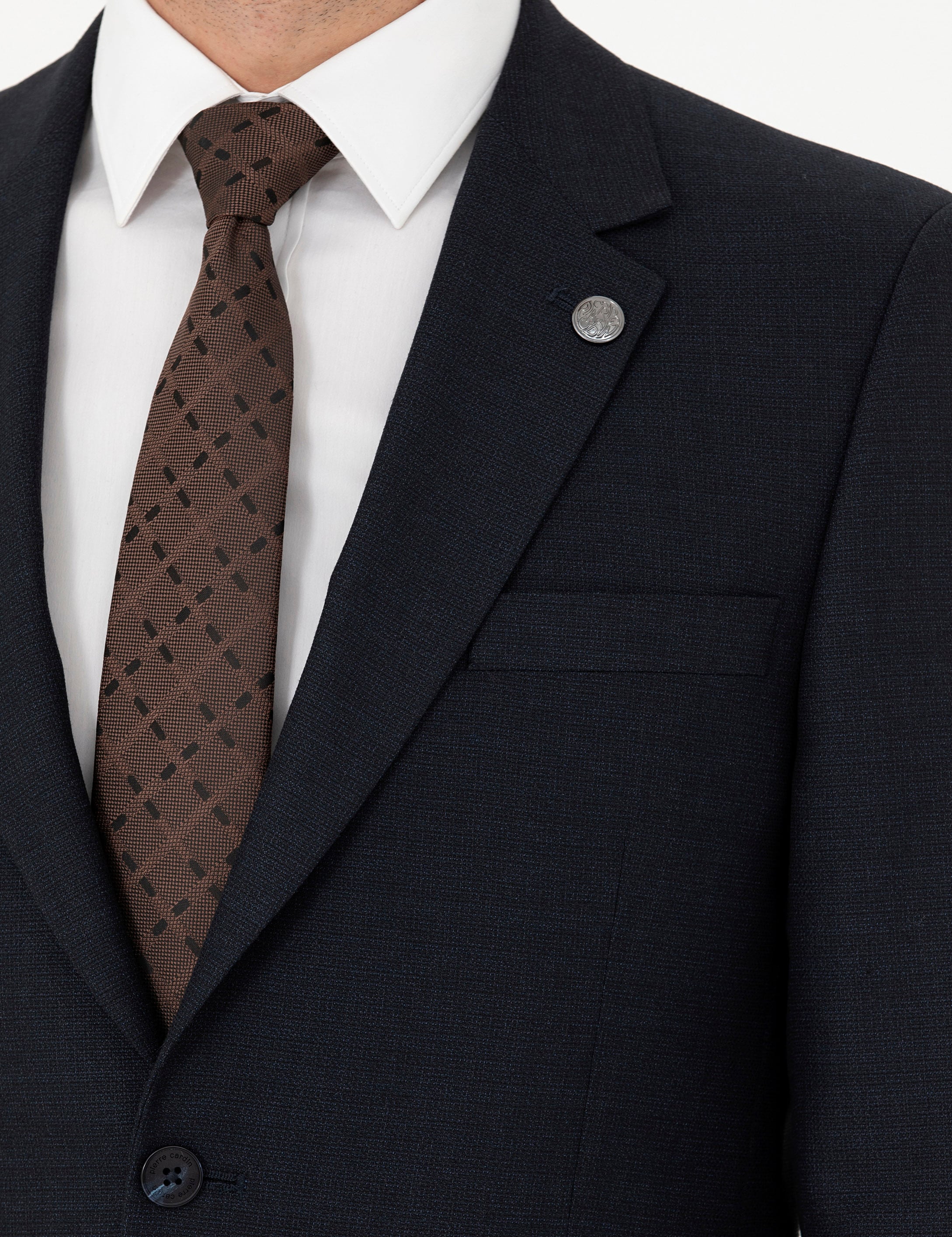Lacivert Slim Fit Çizgili Takım Elbise