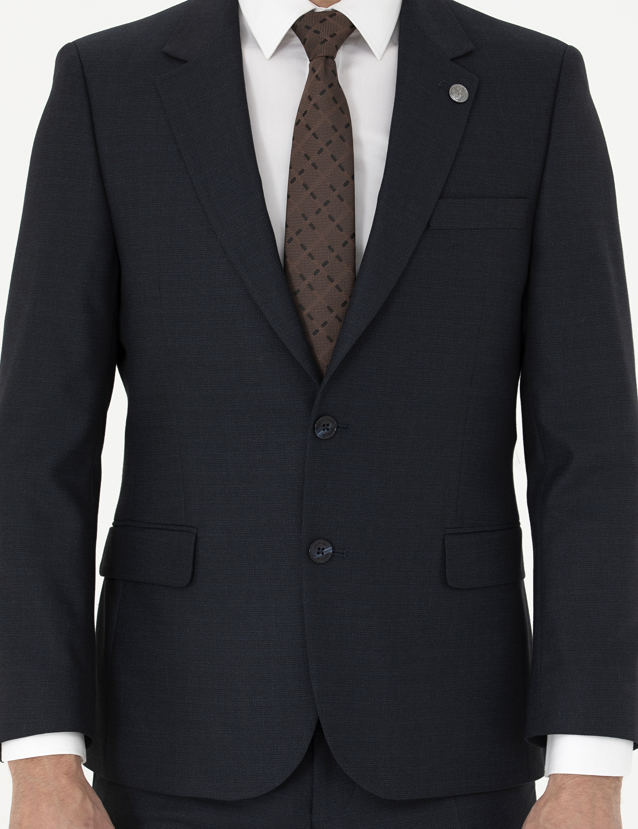 Lacivert Slim Fit Çizgili Takım Elbise