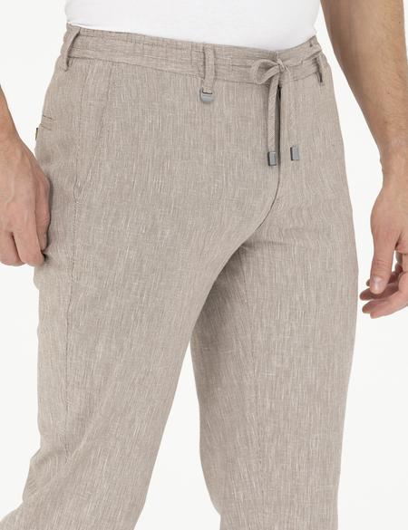 Açık Kahverengi Ex. Slim Fit Keten Karışımlı Kumaş Pantolon - 50284934054