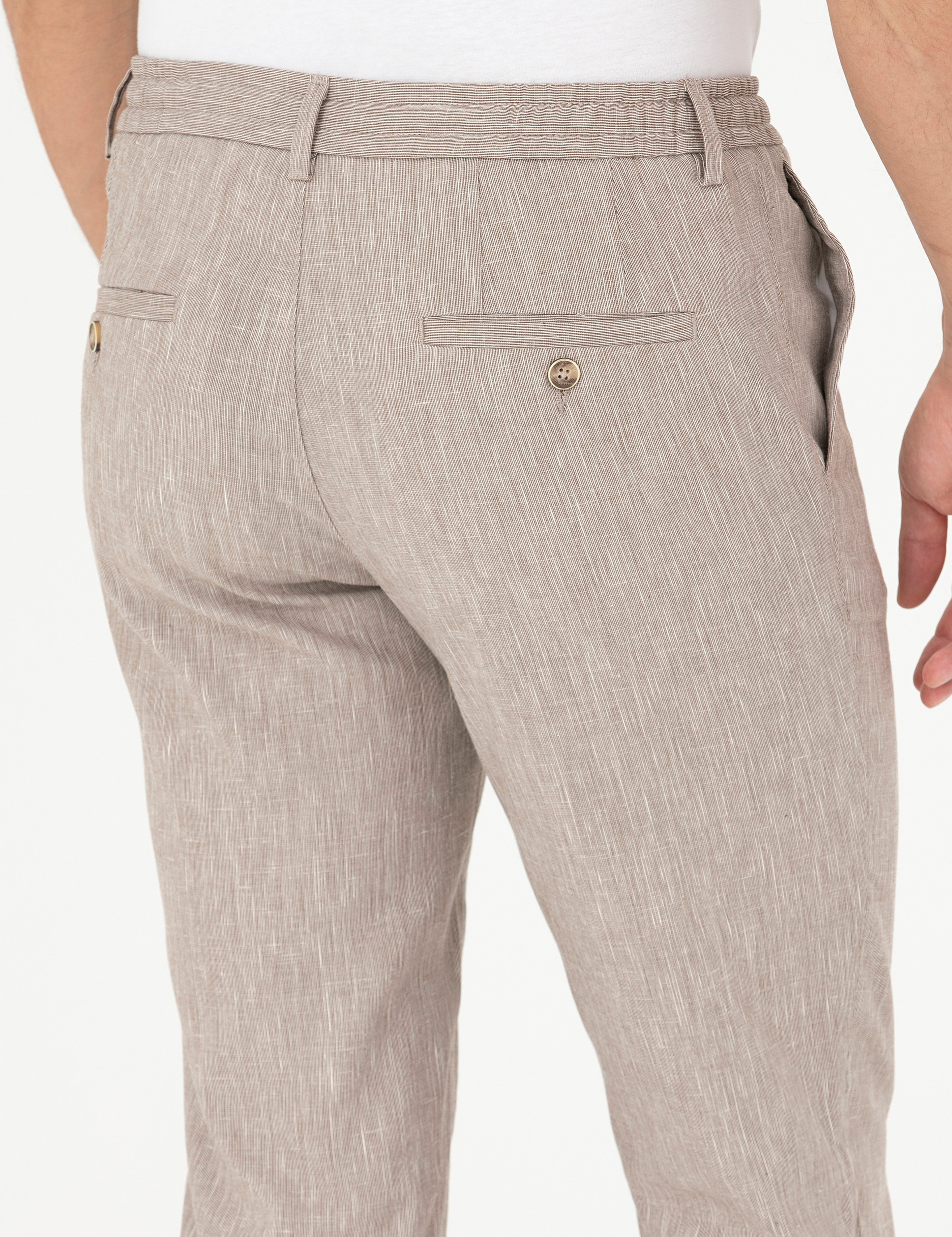Açık Kahverengi Ex. Slim Fit Keten Karışımlı Kumaş Pantolon - Image 7