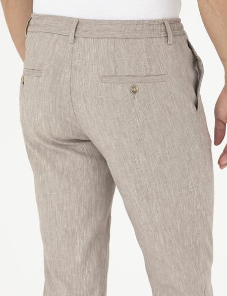 Açık Kahverengi Ex. Slim Fit Keten Karışımlı Kumaş Pantolon - 50284934054
