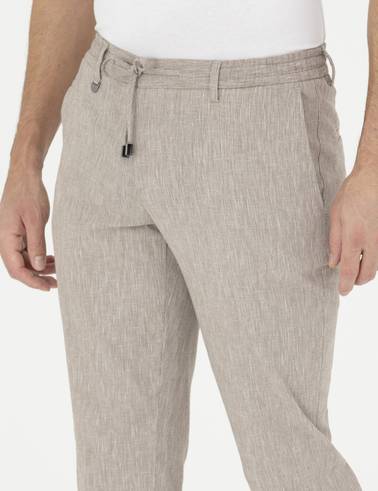 Açık Kahverengi Ex. Slim Fit Keten Karışımlı Kumaş Pantolon