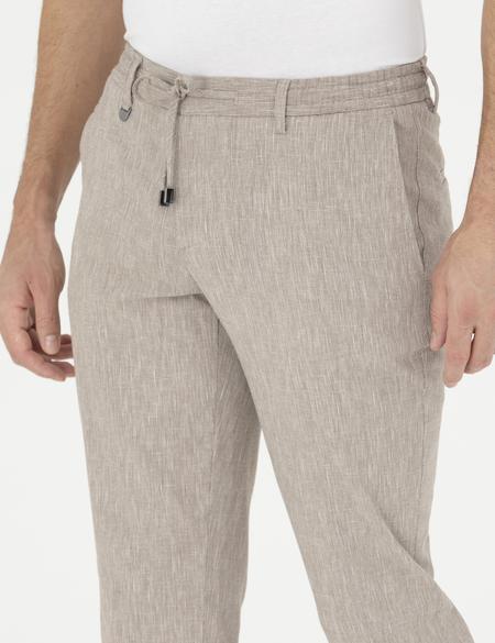 Açık Kahverengi Ex. Slim Fit Keten Karışımlı Kumaş Pantolon - 50284934054
