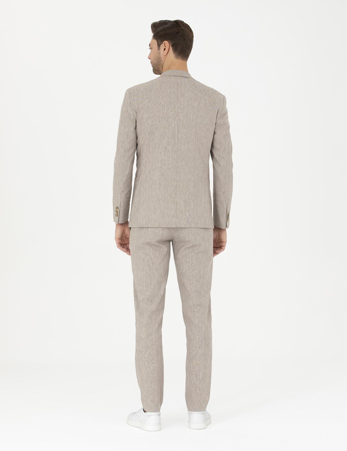 Açık Kahverengi Ex. Slim Fit Keten Karışımlı Kumaş Pantolon - 50284934054