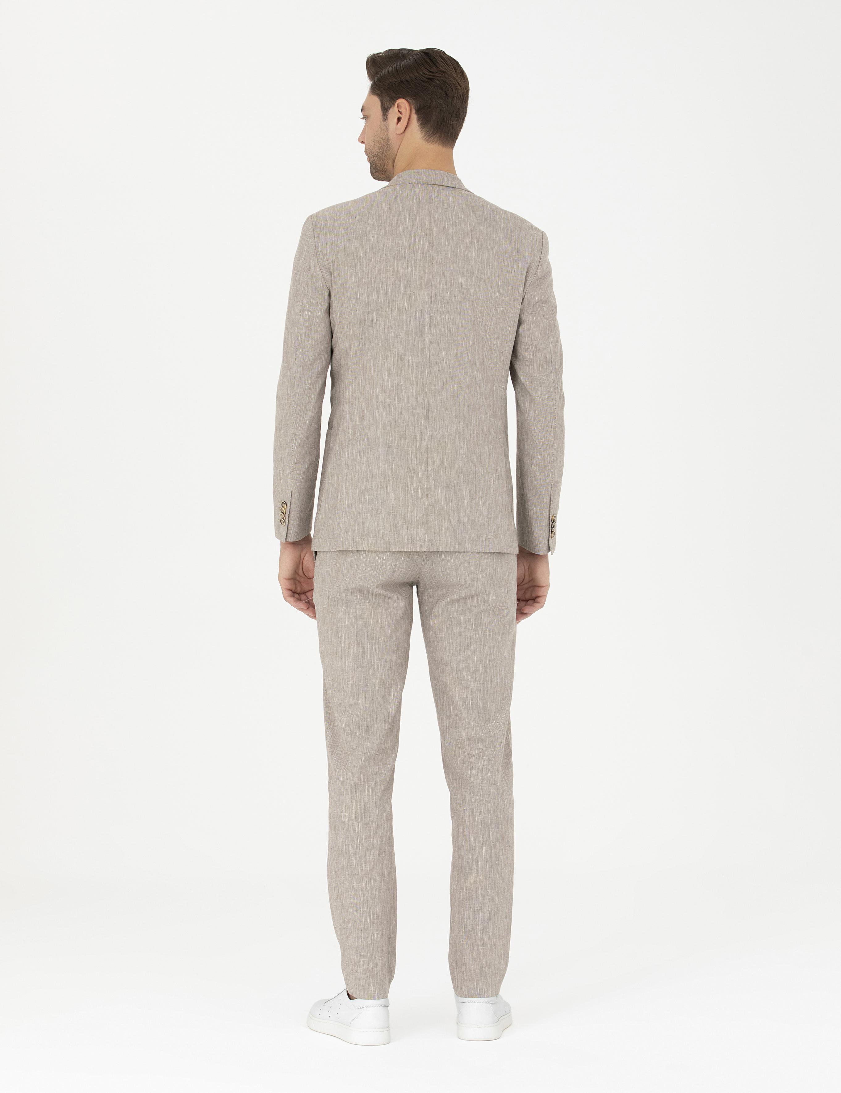 Açık Kahverengi Ex. Slim Fit Keten Karışımlı Kumaş Pantolon