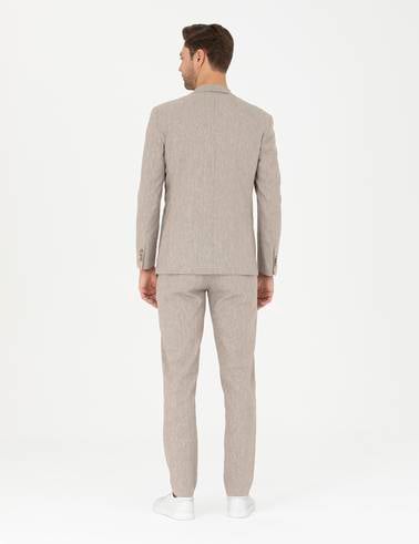 Açık Kahverengi Ex. Slim Fit Keten Karışımlı Kumaş Pantolon