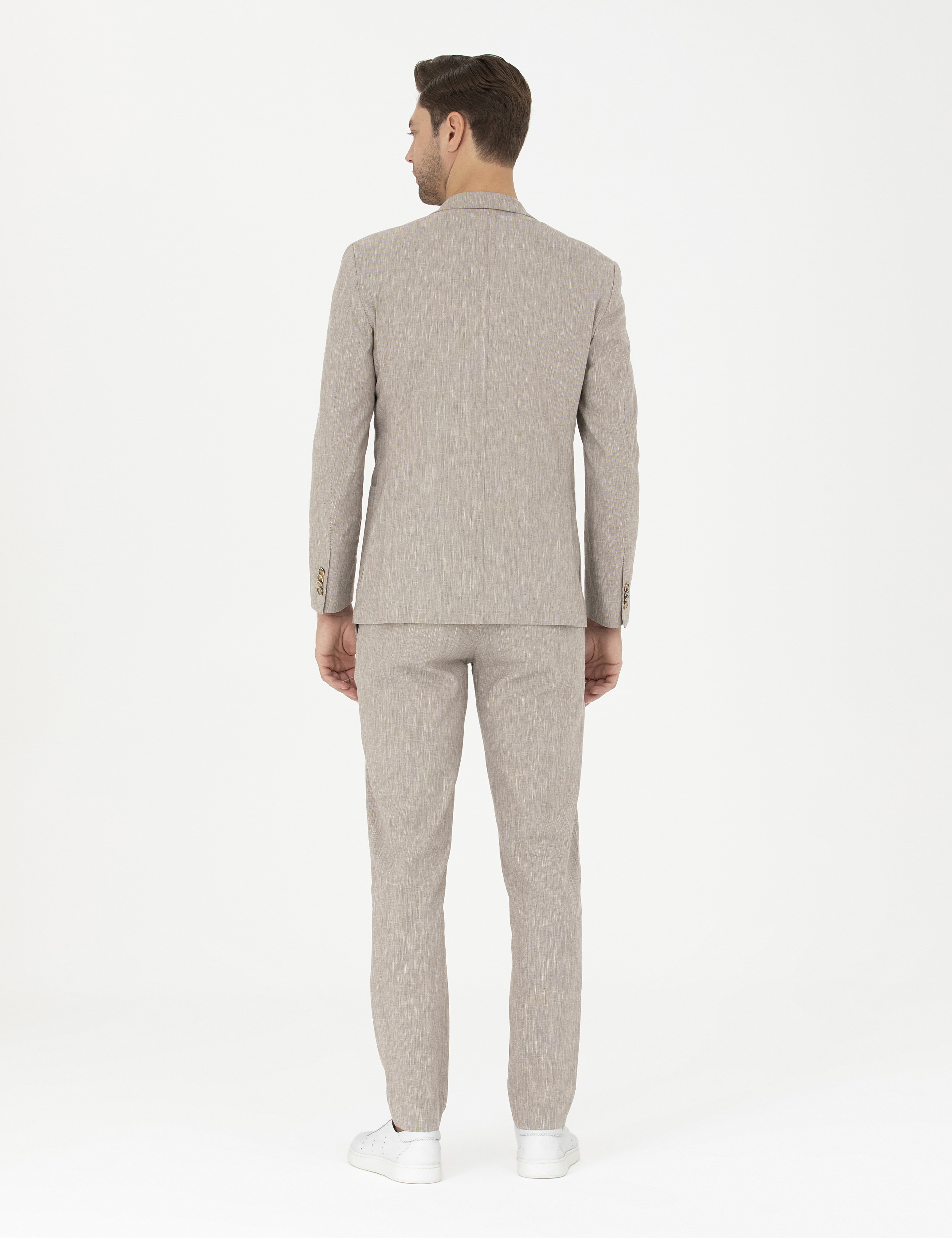 Açık Kahverengi Ex. Slim Fit Keten Karışımlı Kumaş Pantolon - Image 4
