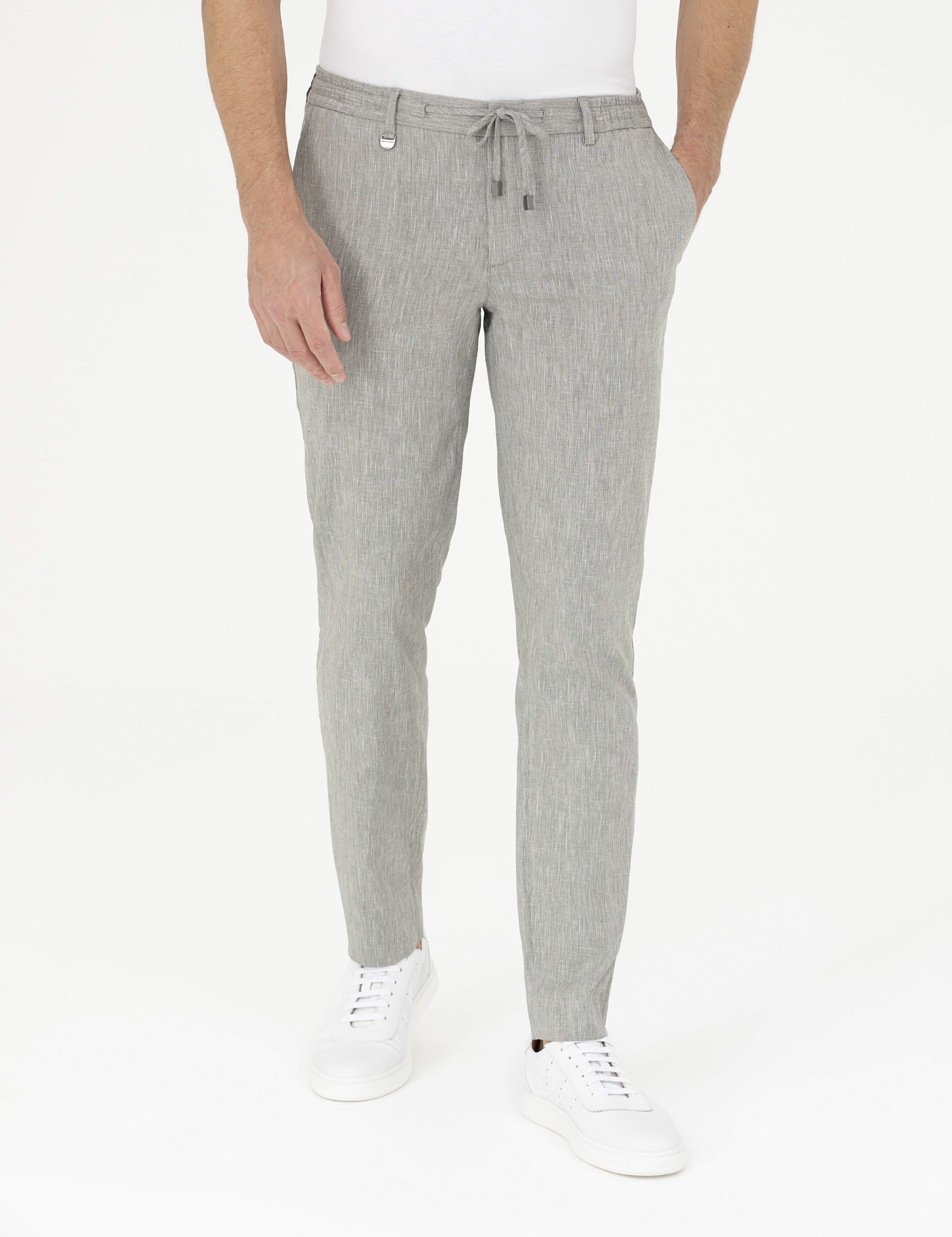 Açık Yeşil Ex. Slim Fit Keten Karışımlı Kumaş Pantolon - Image 2