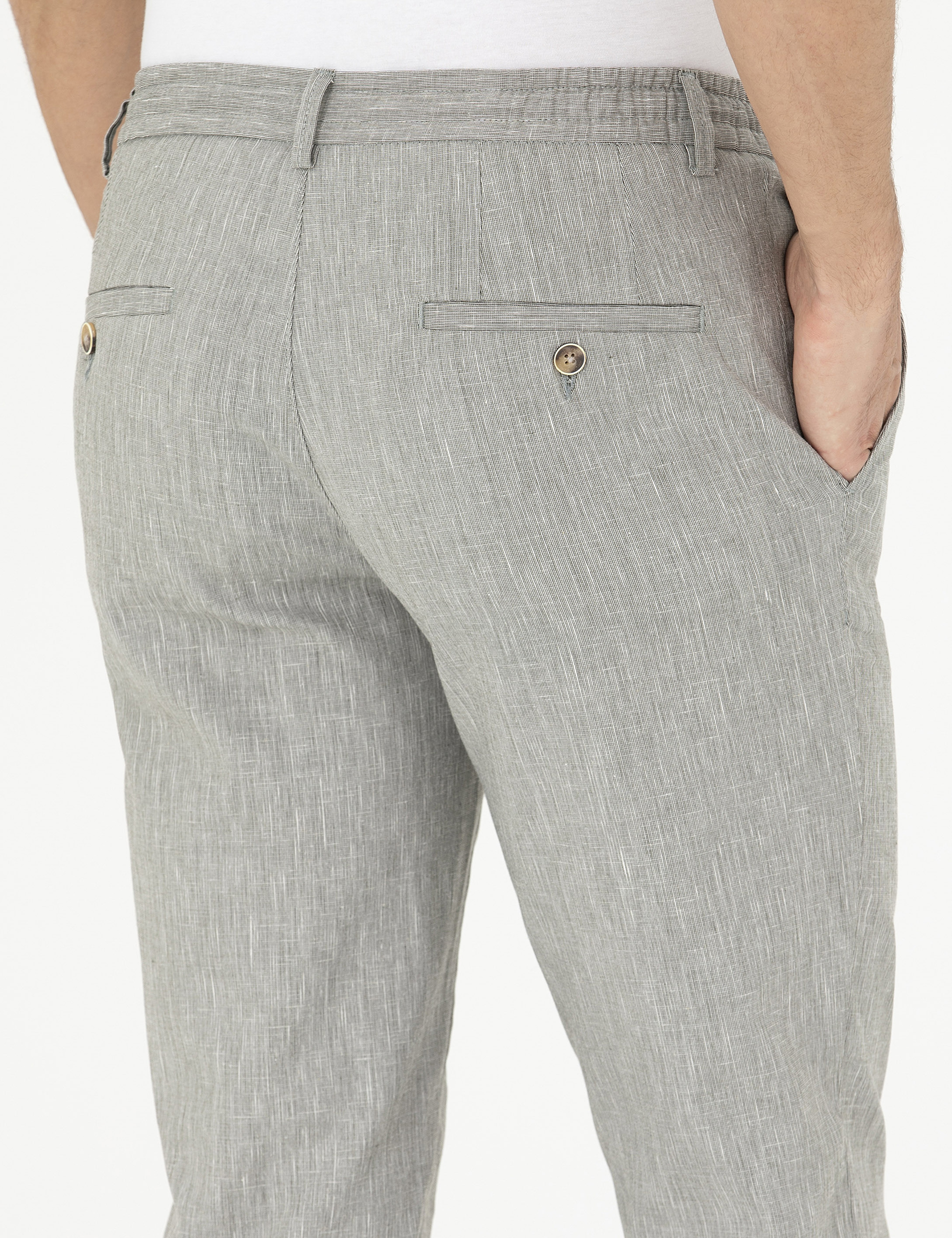 Açık Yeşil Ex. Slim Fit Keten Karışımlı Kumaş Pantolon - Image 7