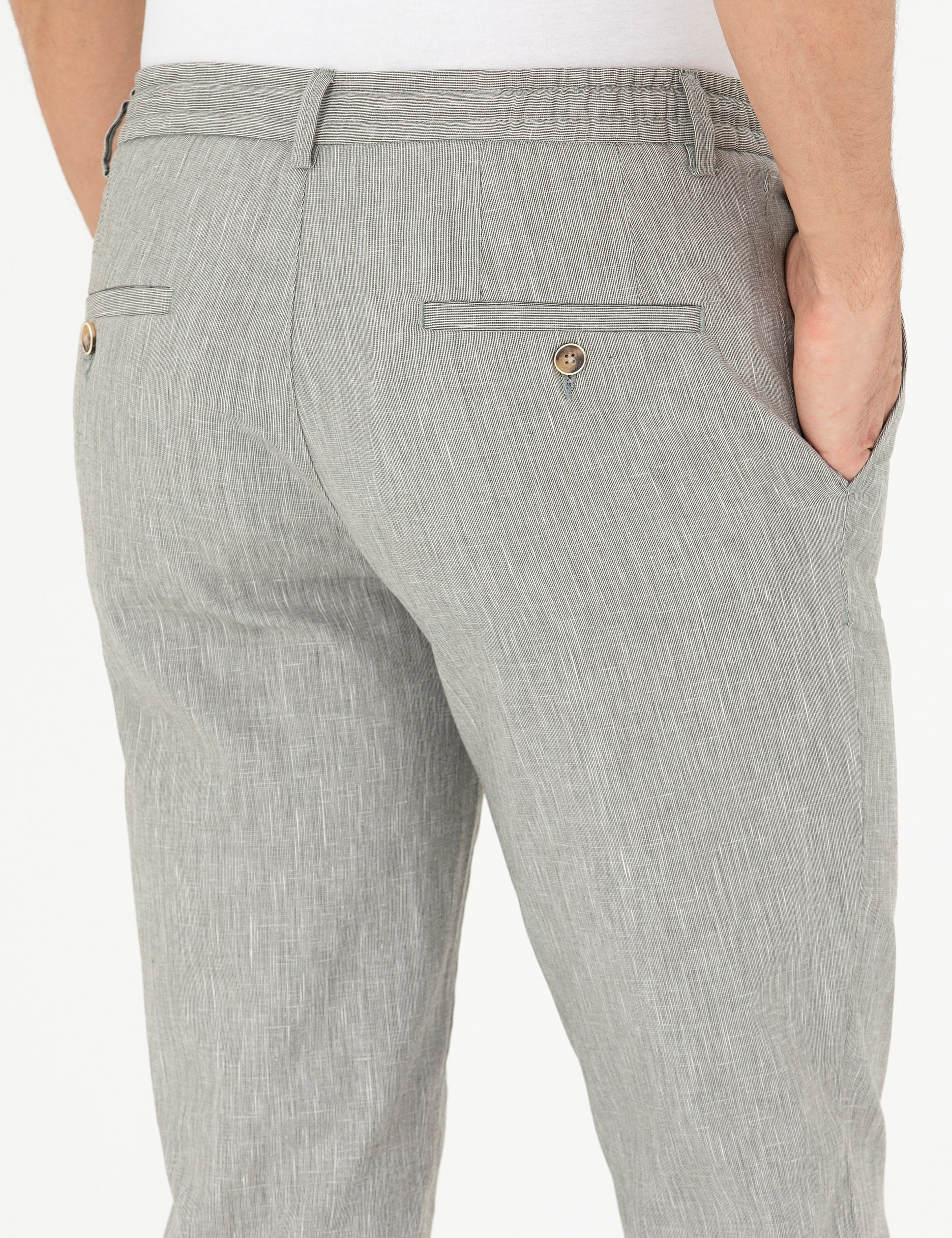 Açık Yeşil Ex. Slim Fit Keten Karışımlı Kumaş Pantolon