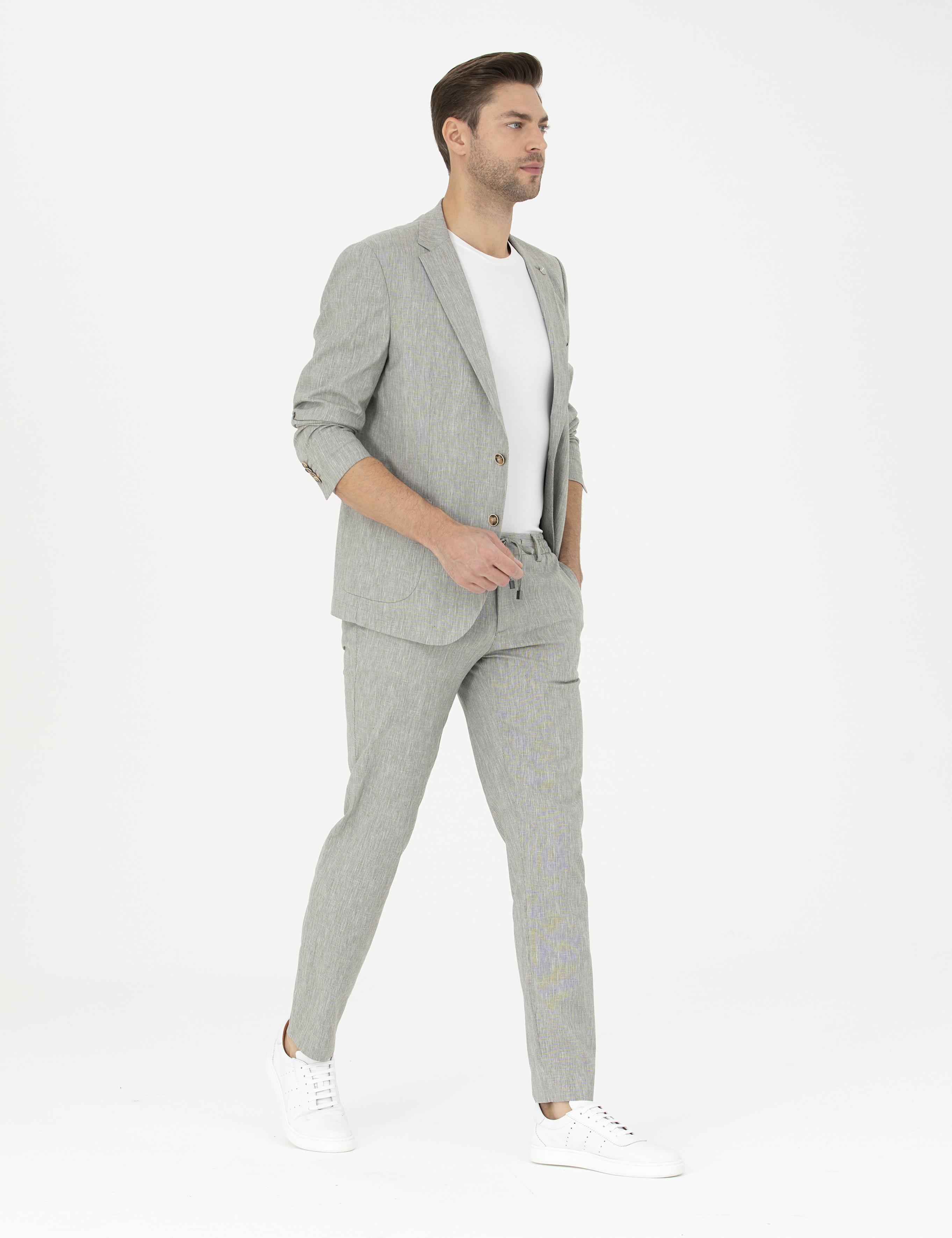 Açık Yeşil Ex. Slim Fit Keten Karışımlı Kumaş Pantolon