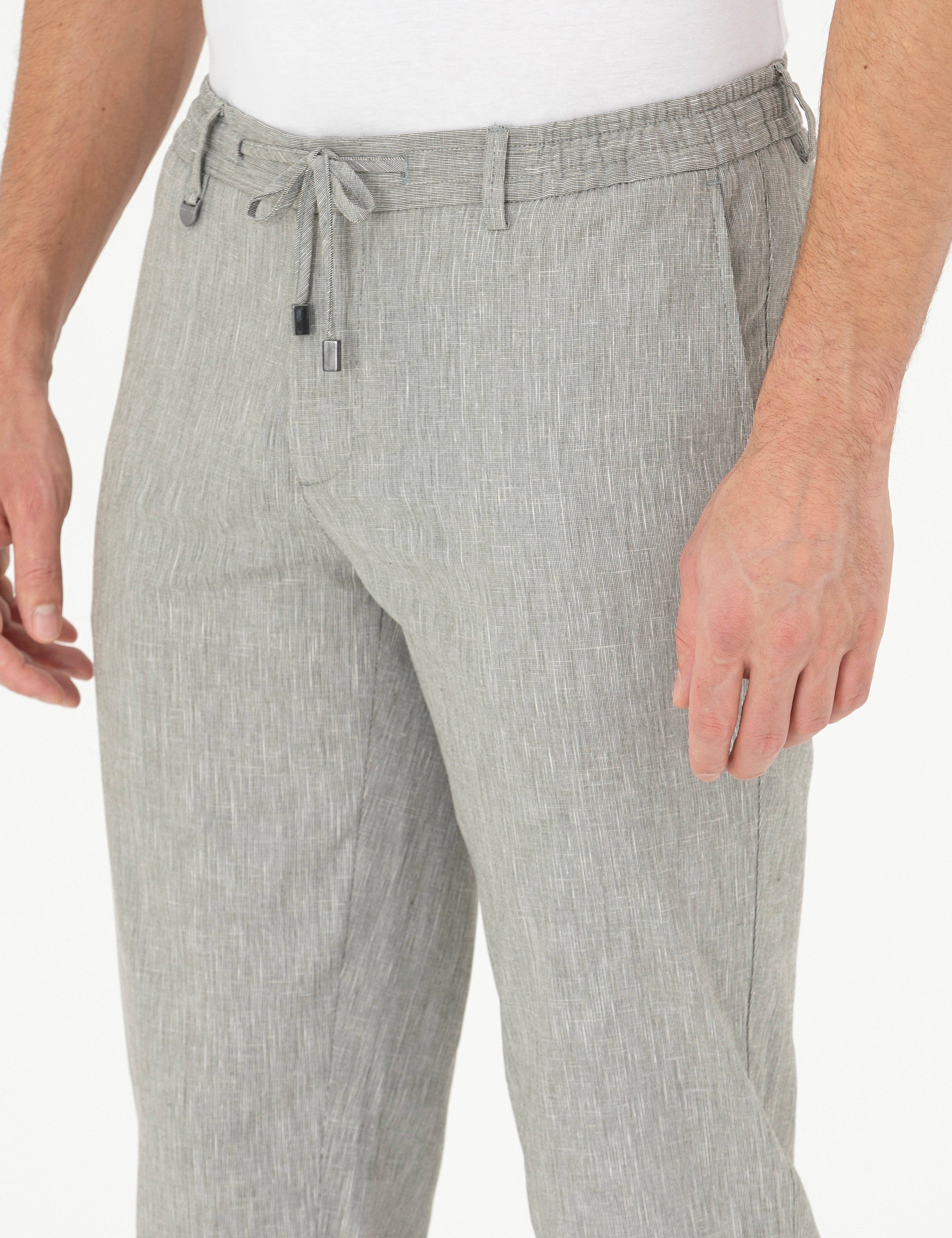 Açık Yeşil Ex. Slim Fit Keten Karışımlı Kumaş Pantolon