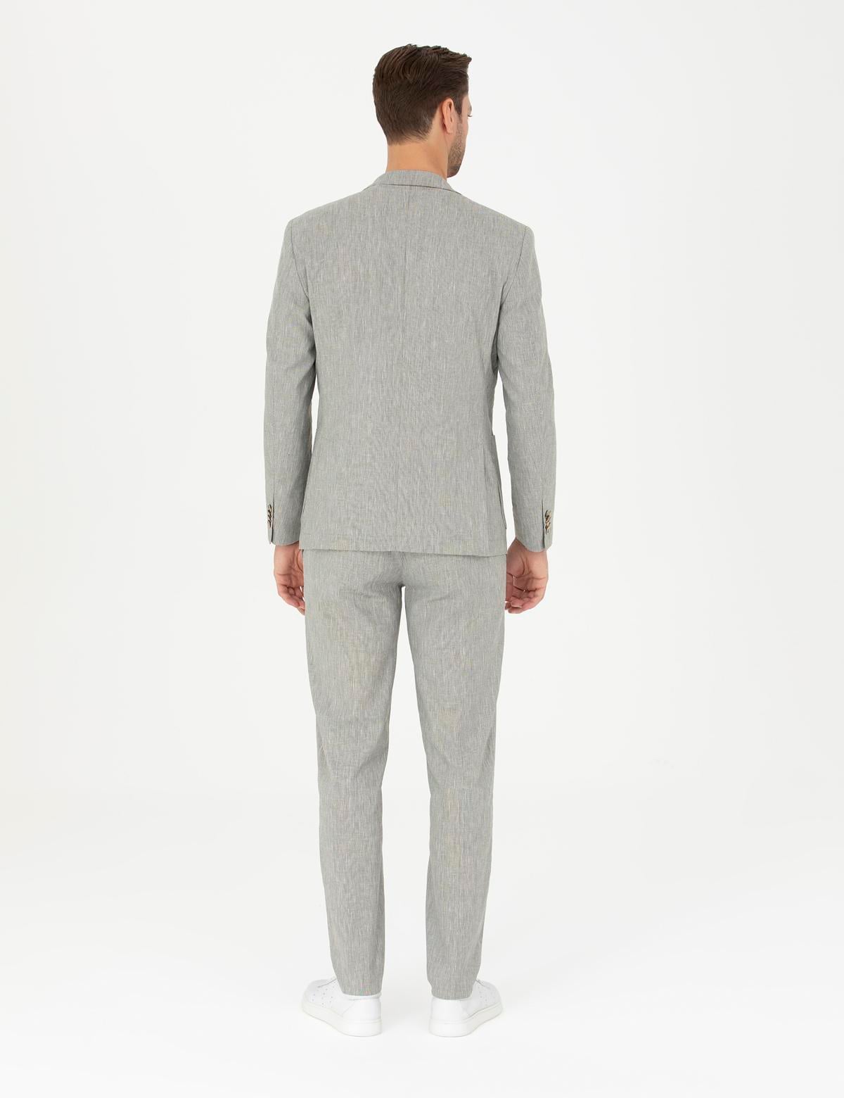 Açık Yeşil Ex. Slim Fit Keten Karışımlı Kumaş Pantolon - 50284934087