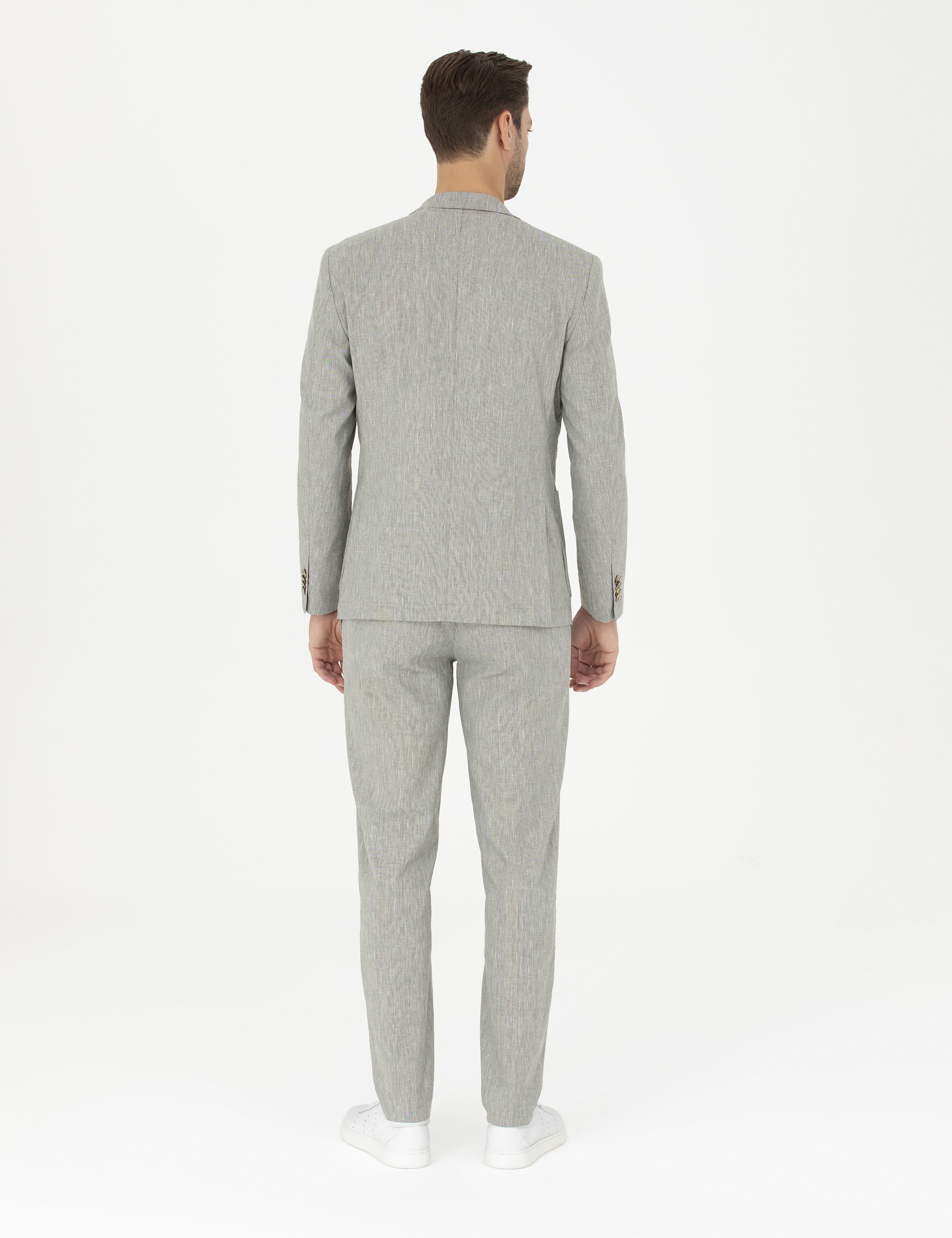 Açık Yeşil Ex. Slim Fit Keten Karışımlı Kumaş Pantolon - Image 4