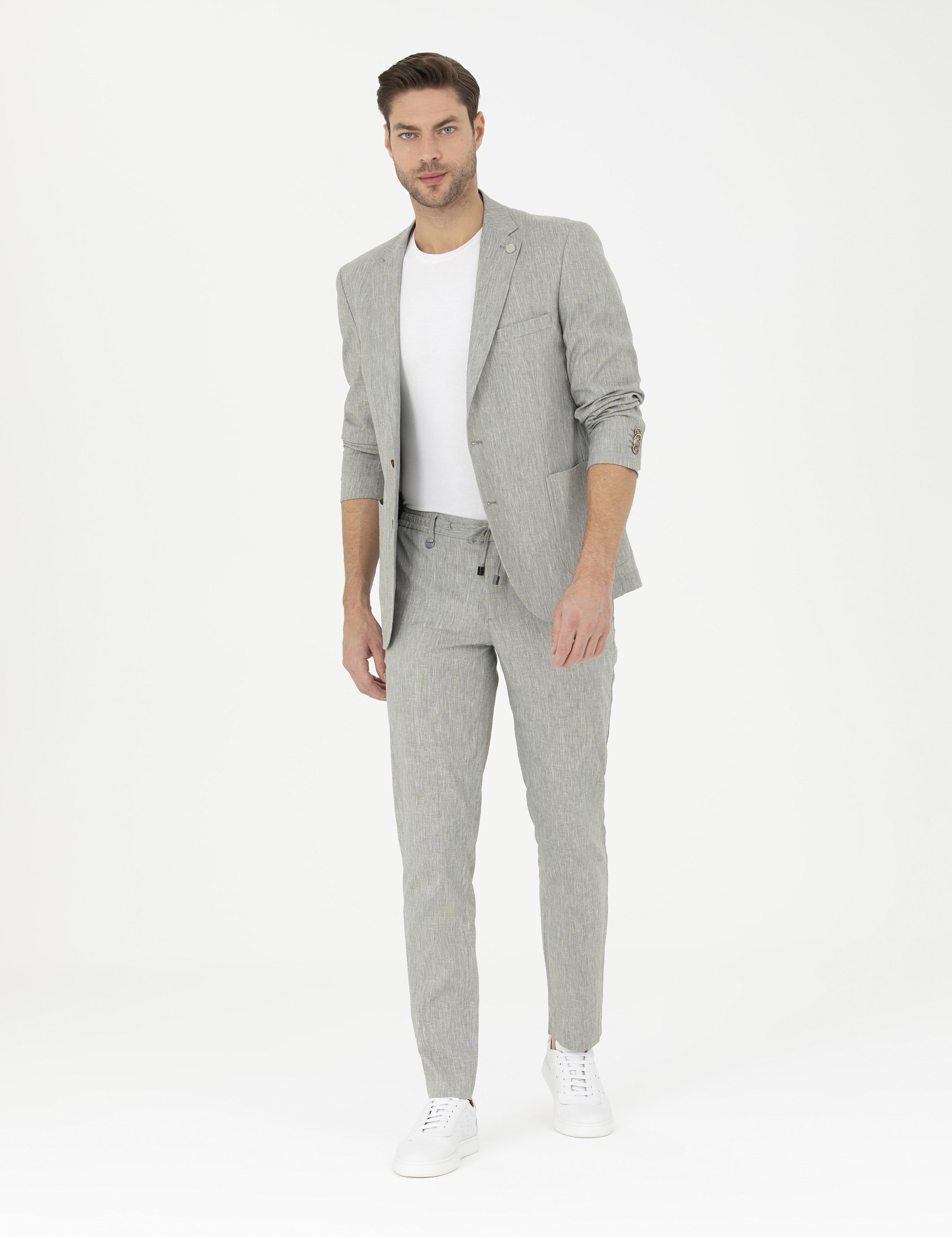 Açık Yeşil Ex. Slim Fit Keten Karışımlı Kumaş Pantolon