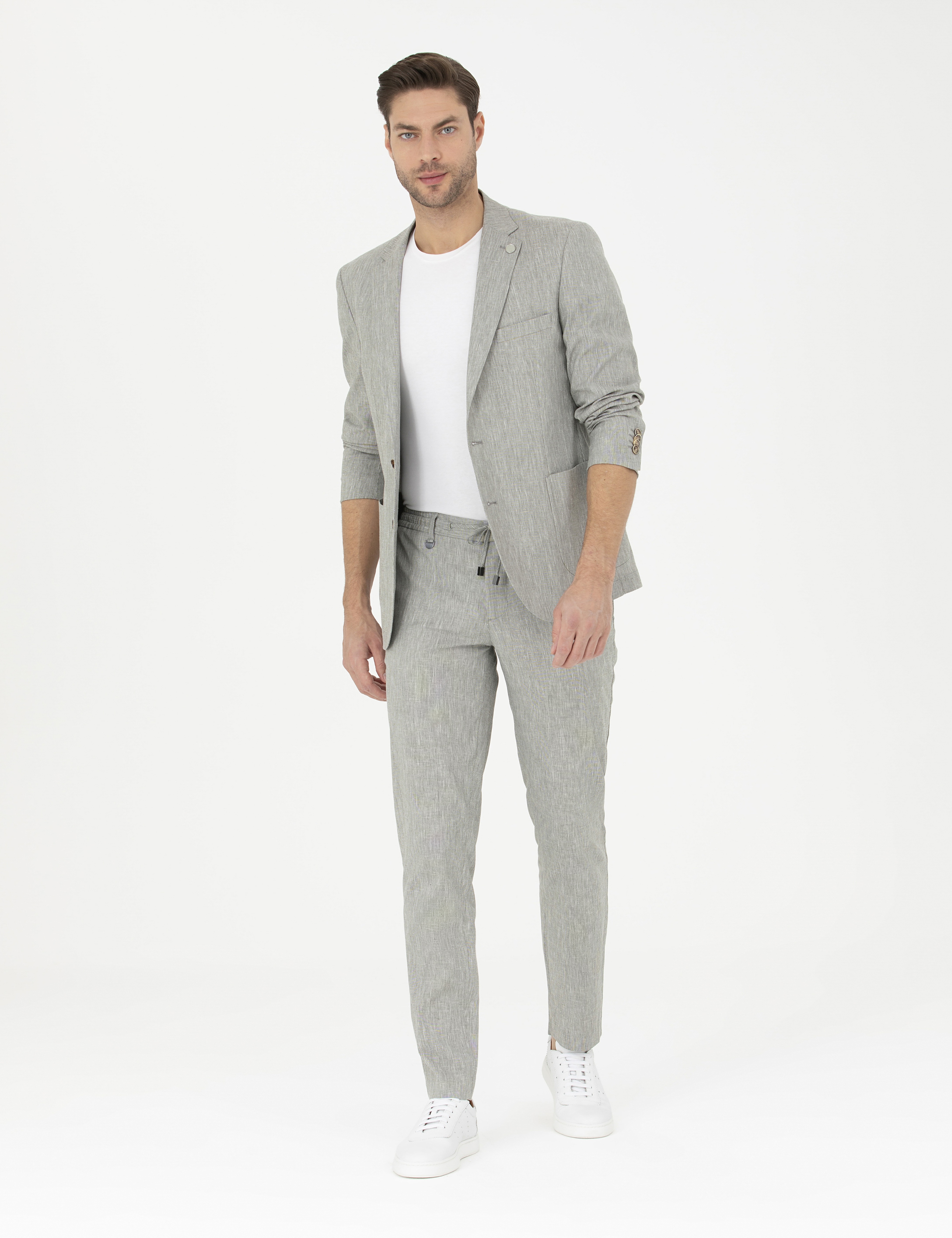 Açık Yeşil Ex. Slim Fit Keten Karışımlı Kumaş Pantolon - Image 3