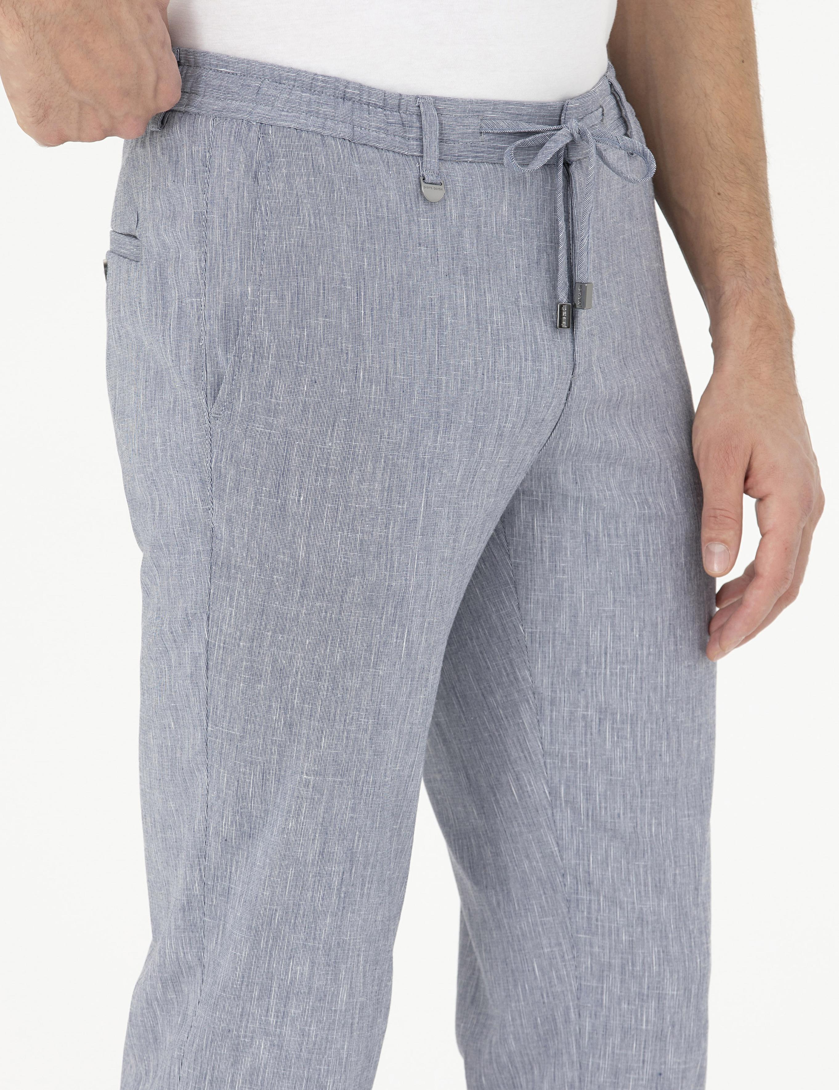 Koyu Mavi Ex. Slim Fit Keten Karışımlı Kumaş Pantolon