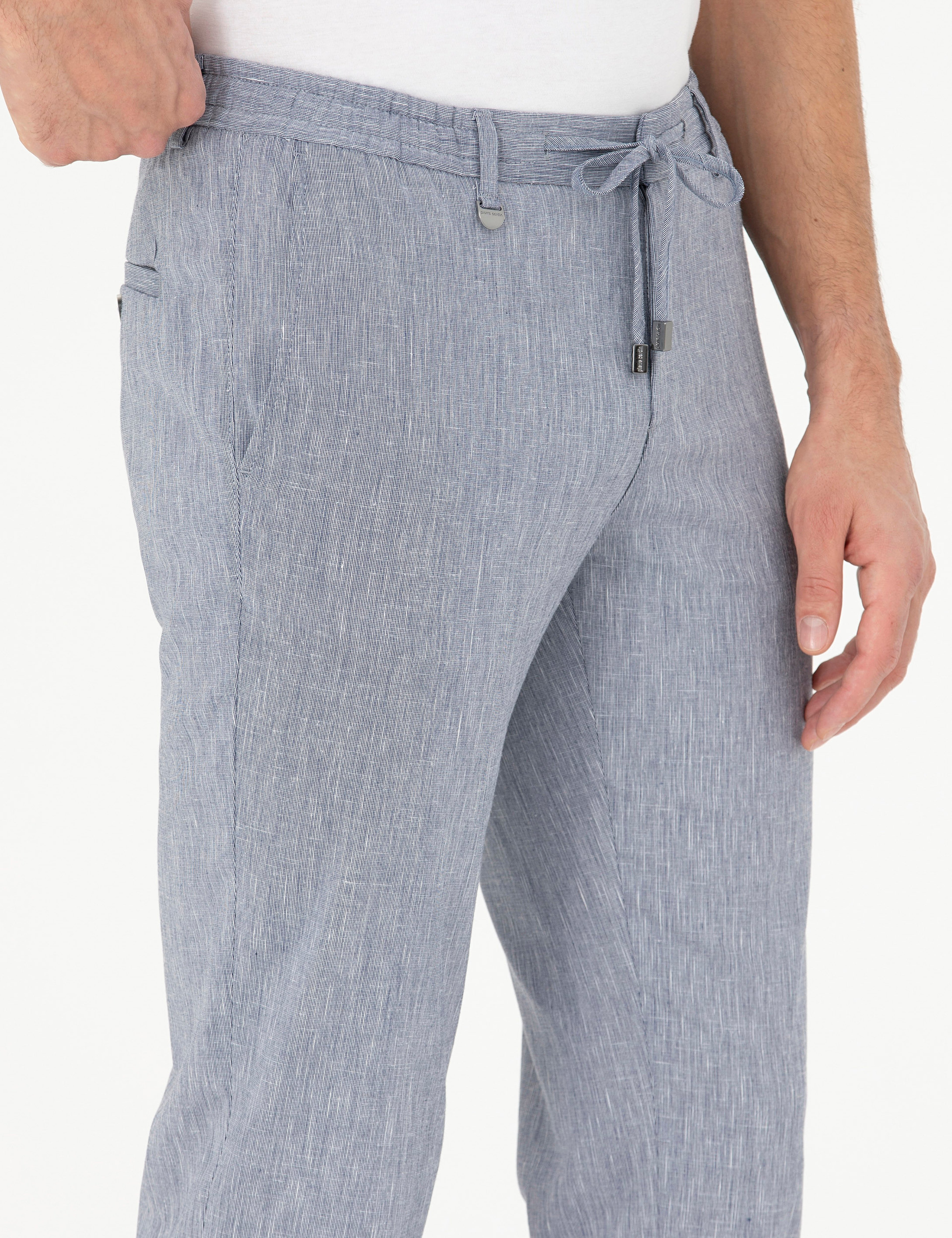 Koyu Mavi Ex. Slim Fit Keten Karışımlı Kumaş Pantolon - Image 5