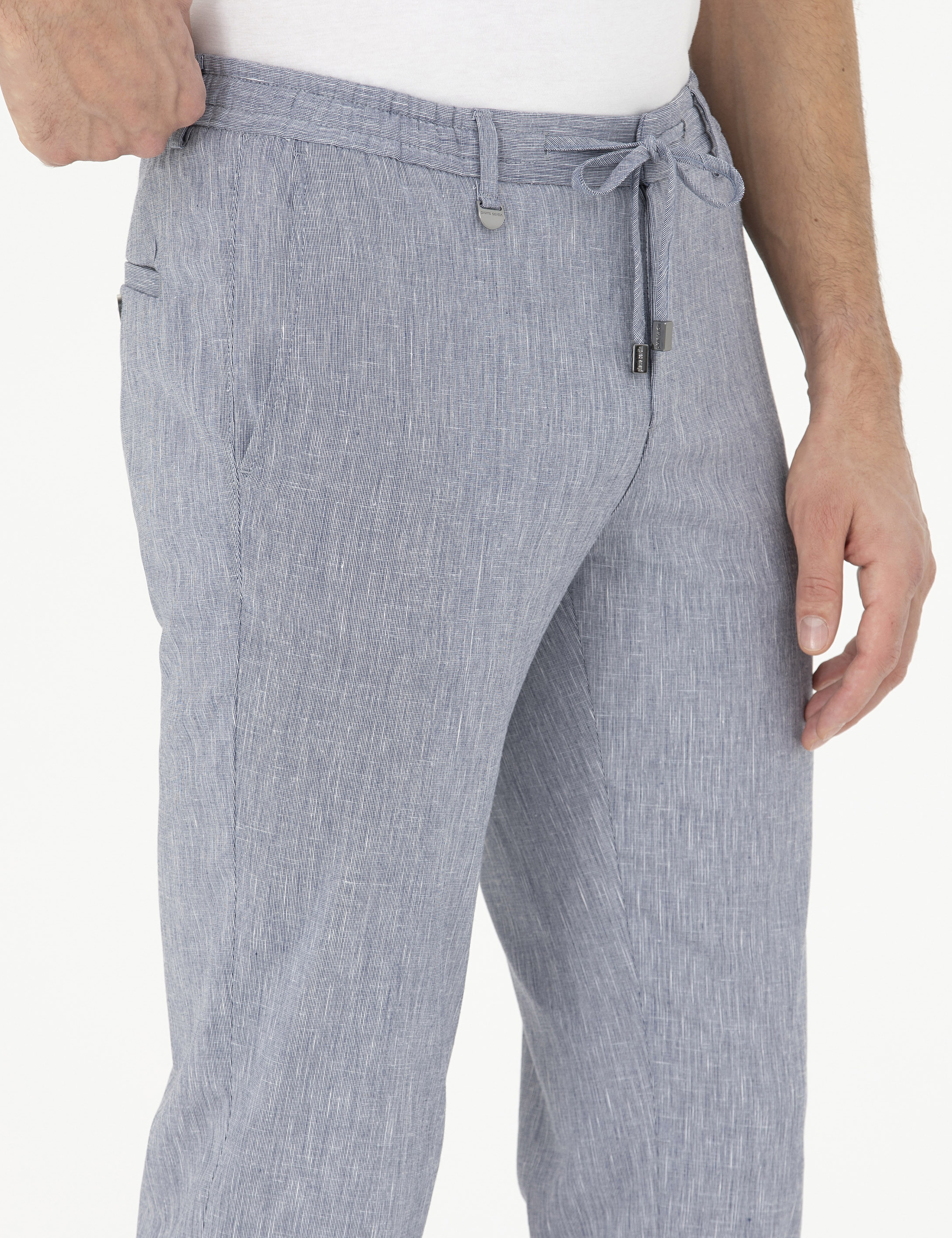 Koyu Mavi Ex. Slim Fit Keten Karışımlı Kumaş Pantolon