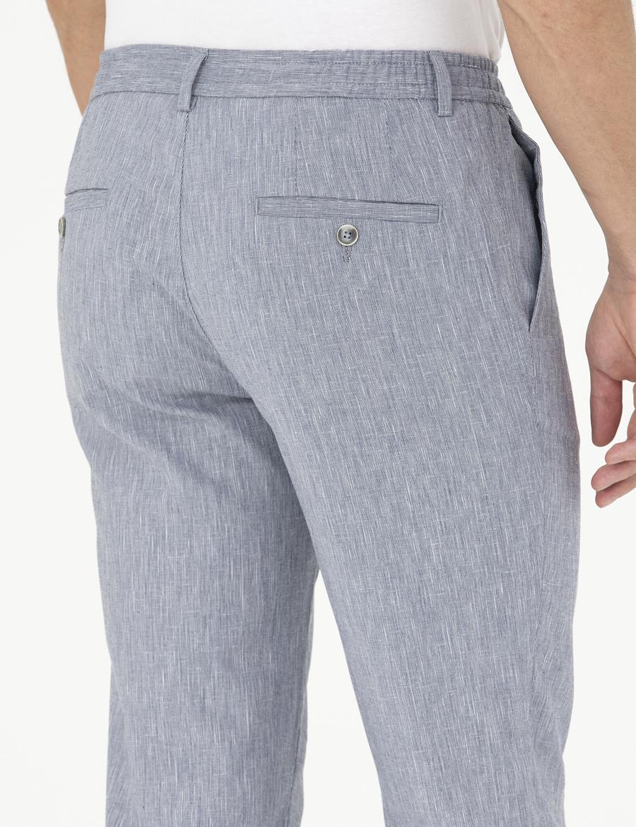 Koyu Mavi Ex. Slim Fit Keten Karışımlı Kumaş Pantolon