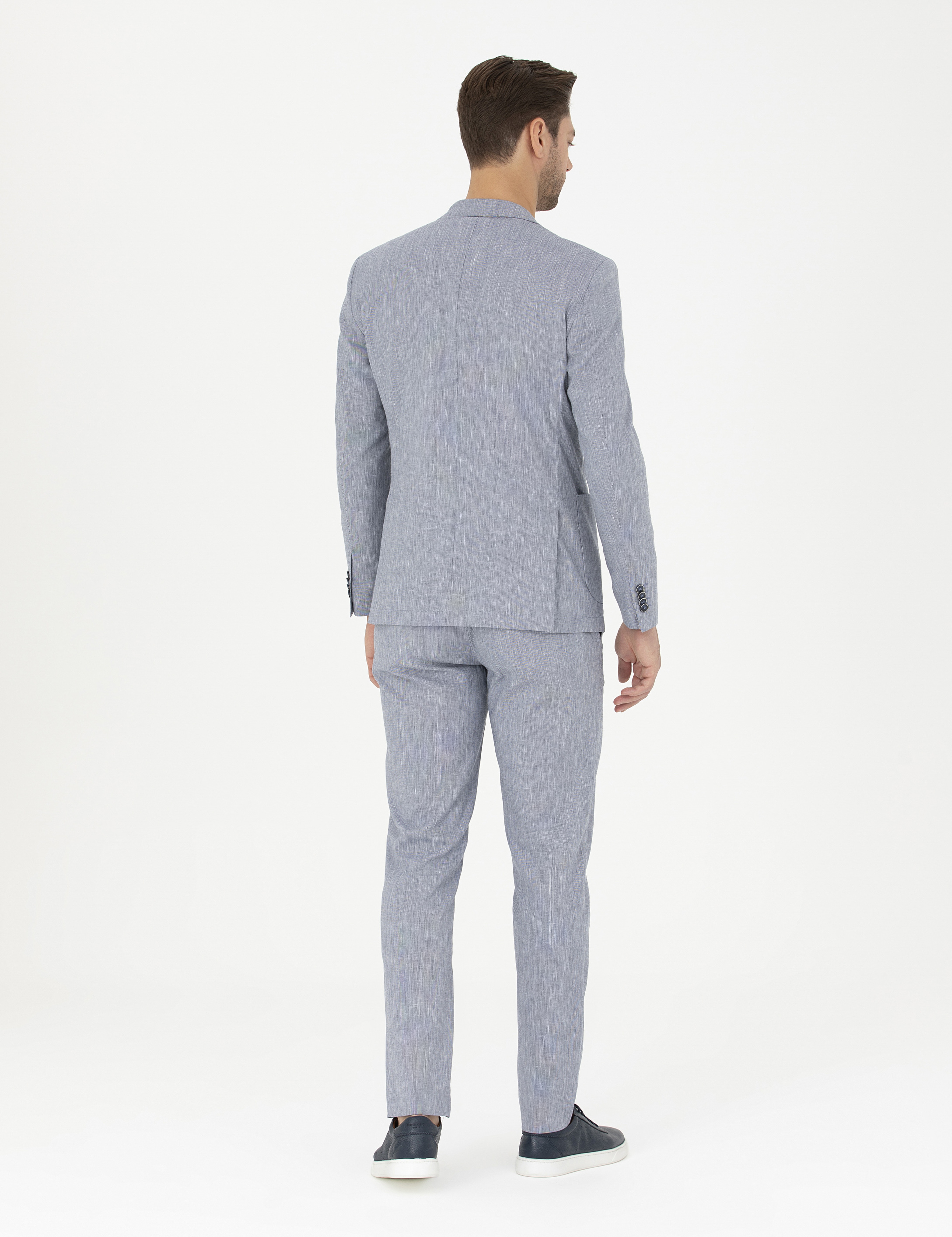 Koyu Mavi Ex. Slim Fit Keten Karışımlı Kumaş Pantolon - Image 4