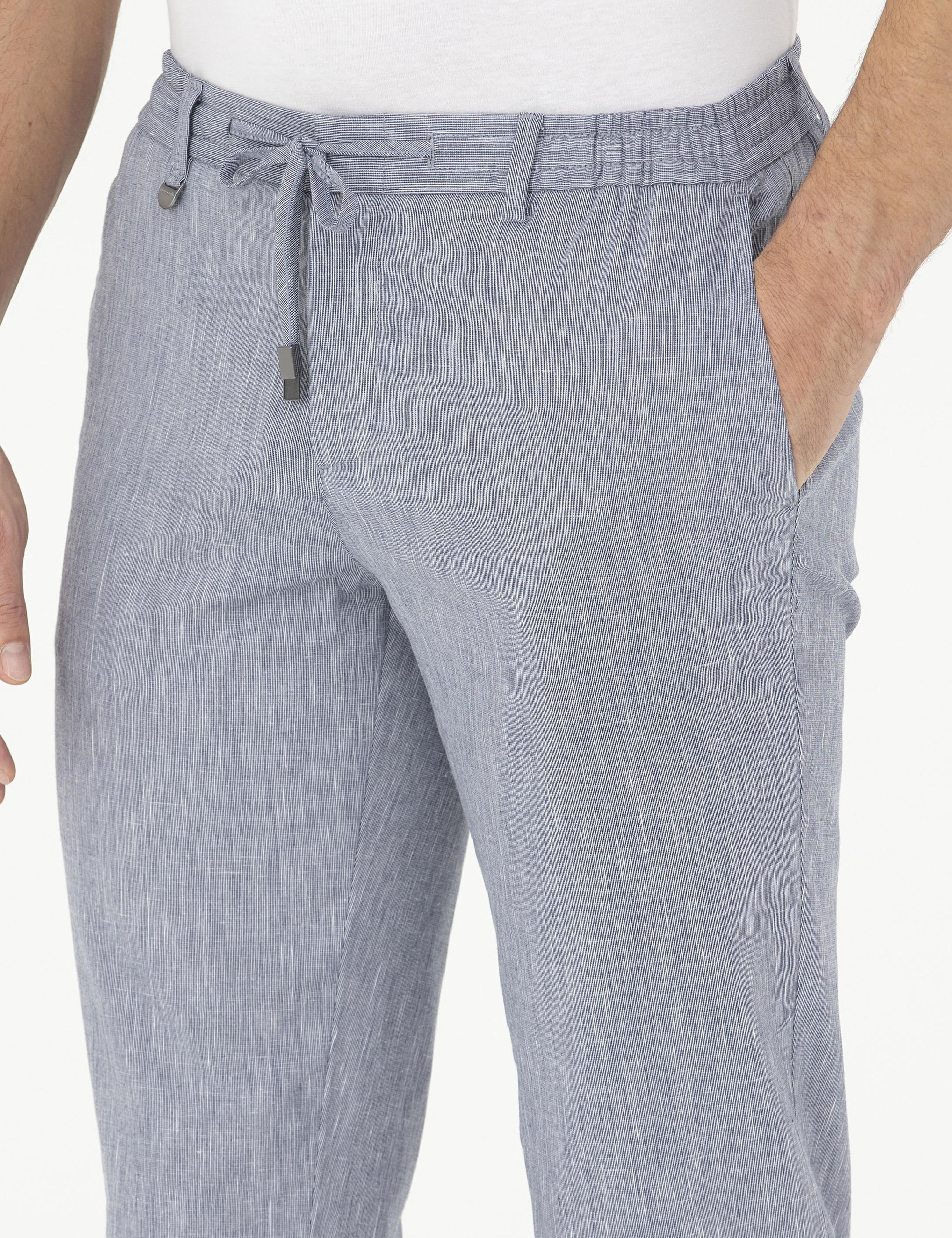 Koyu Mavi Ex. Slim Fit Keten Karışımlı Kumaş Pantolon