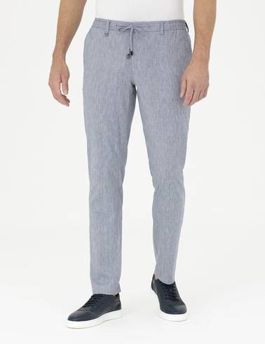 Koyu Mavi Ex. Slim Fit Keten Karışımlı Kumaş Pantolon