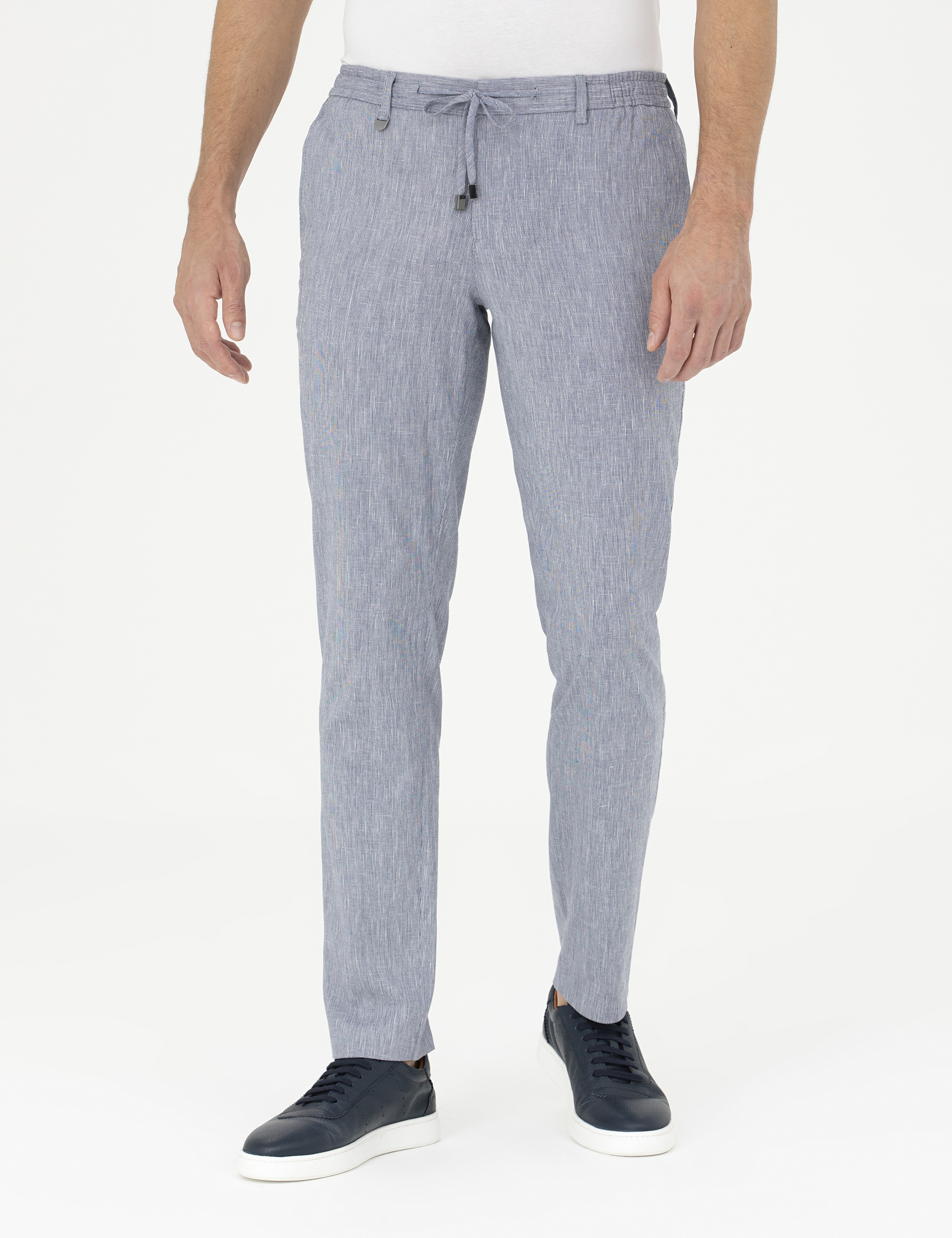 Koyu Mavi Ex. Slim Fit Keten Karışımlı Kumaş Pantolon - Image 2
