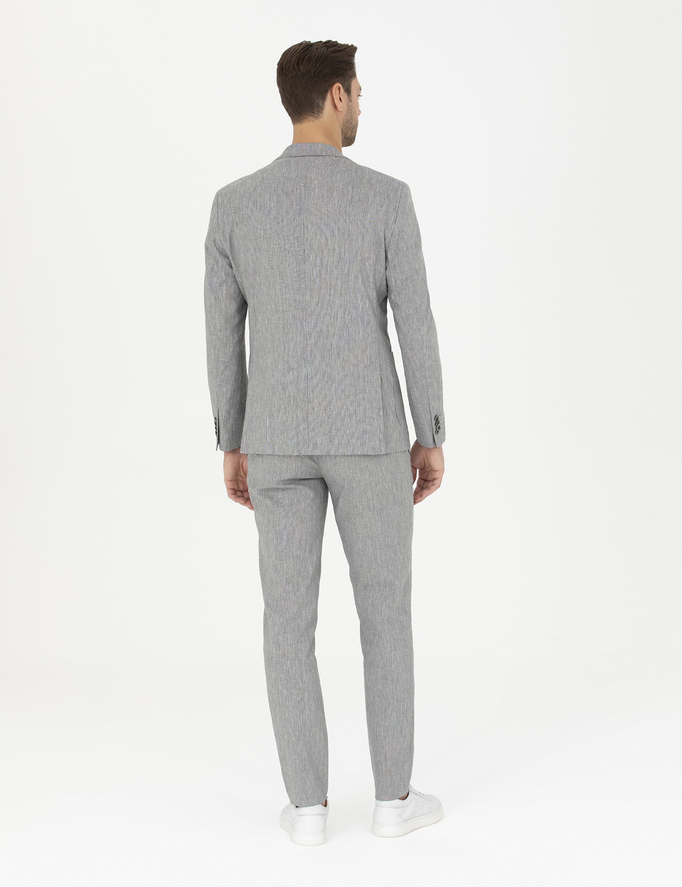 Pierre Cardin Gri Ex. Slim Fit Keten Karışımlı Kumaş Pantolon görsel 4