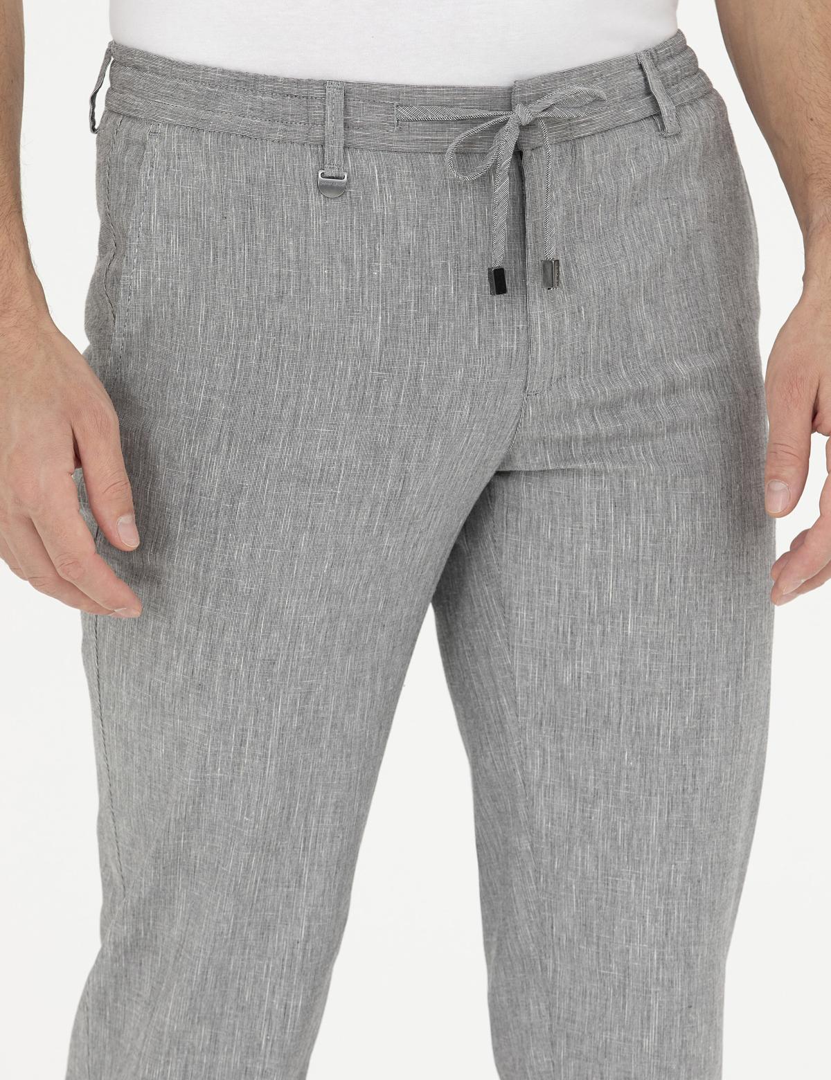 Gri Ex. Slim Fit Keten Karışımlı Kumaş Pantolon - 50284934153