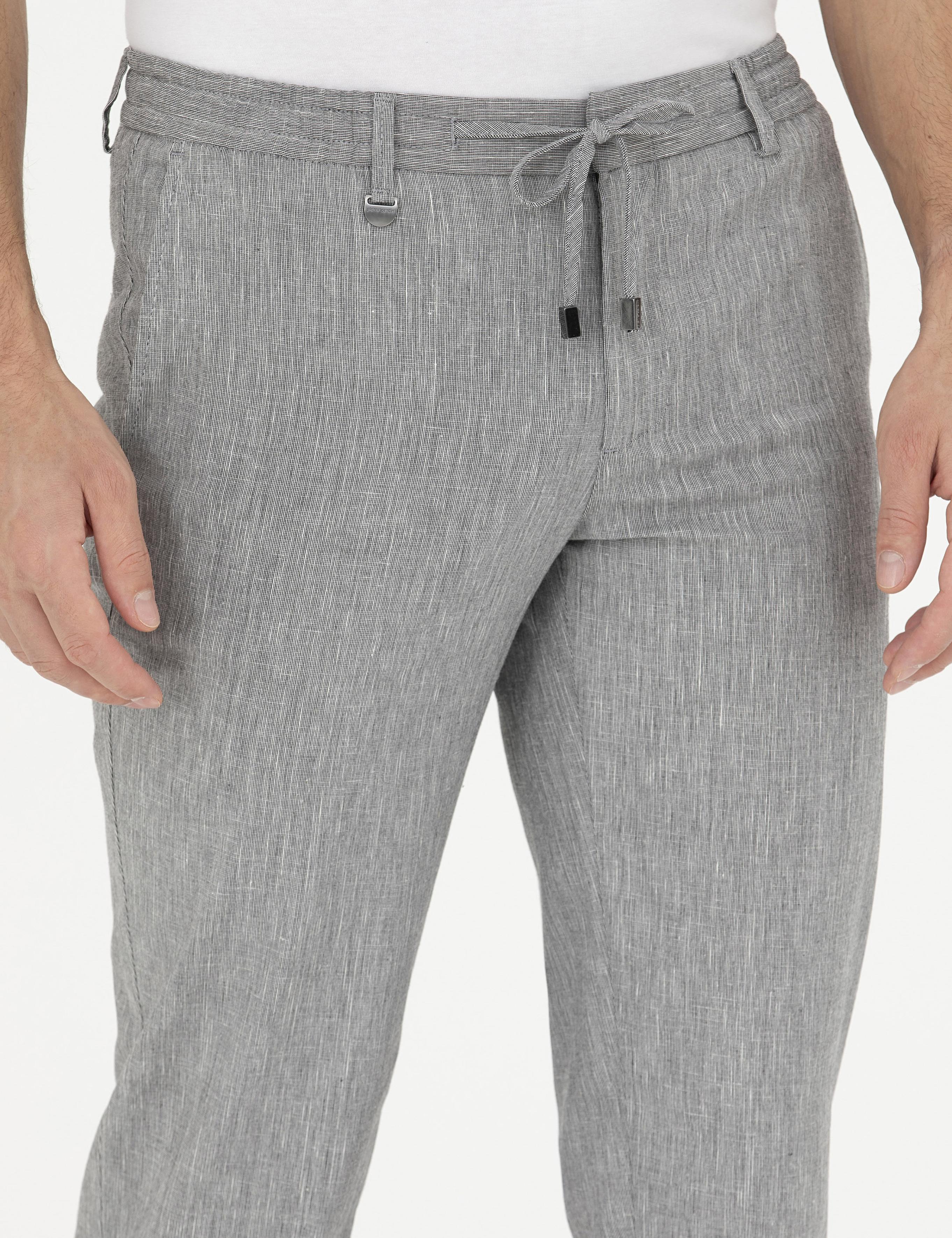Gri Ex. Slim Fit Keten Karışımlı Kumaş Pantolon