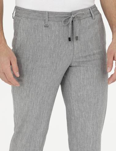 Gri Ex. Slim Fit Keten Karışımlı Kumaş Pantolon