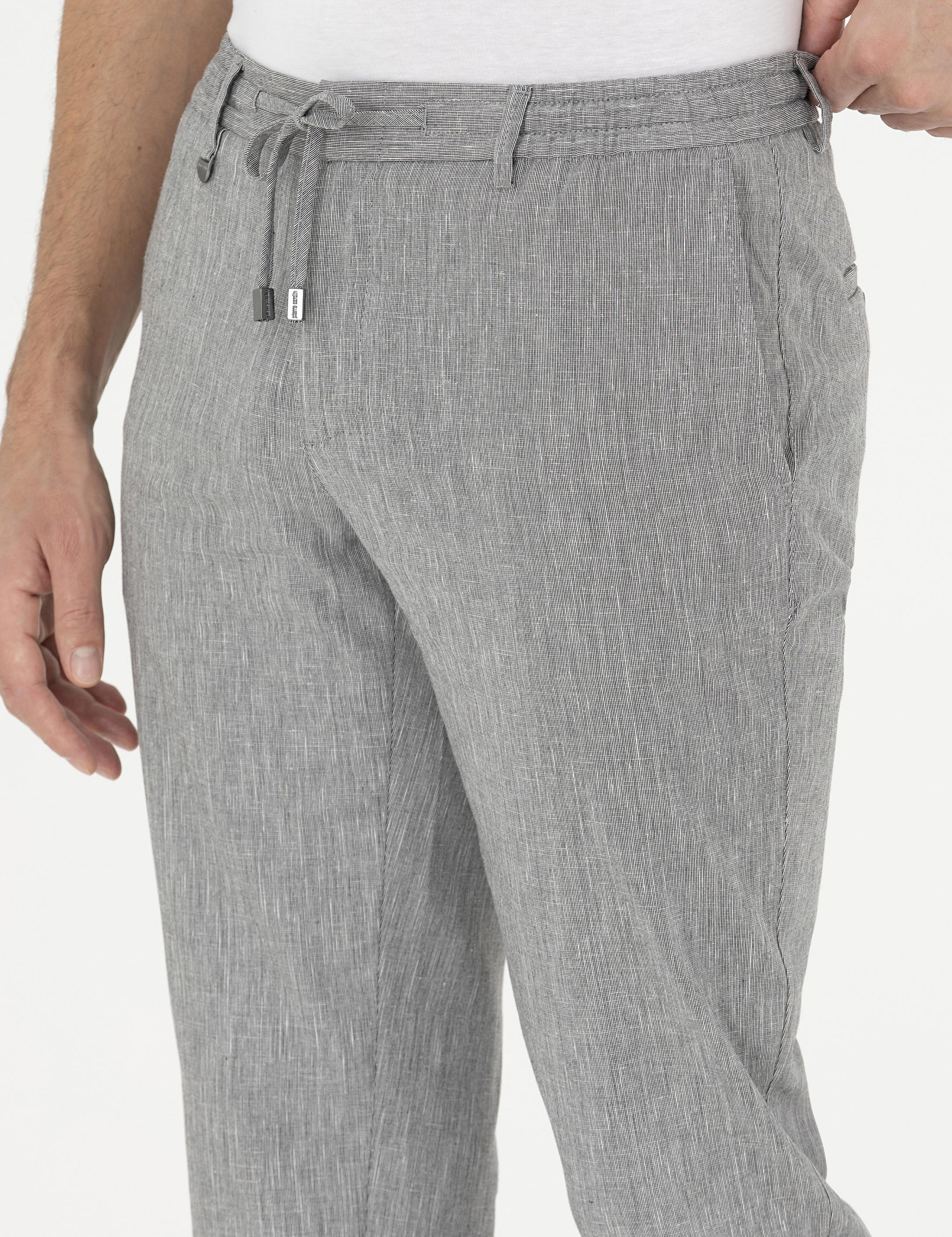 Gri Ex. Slim Fit Keten Karışımlı Kumaş Pantolon
