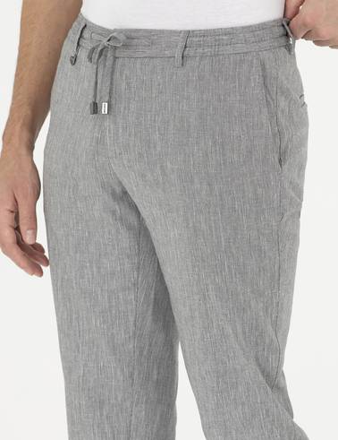 Gri Ex. Slim Fit Keten Karışımlı Kumaş Pantolon