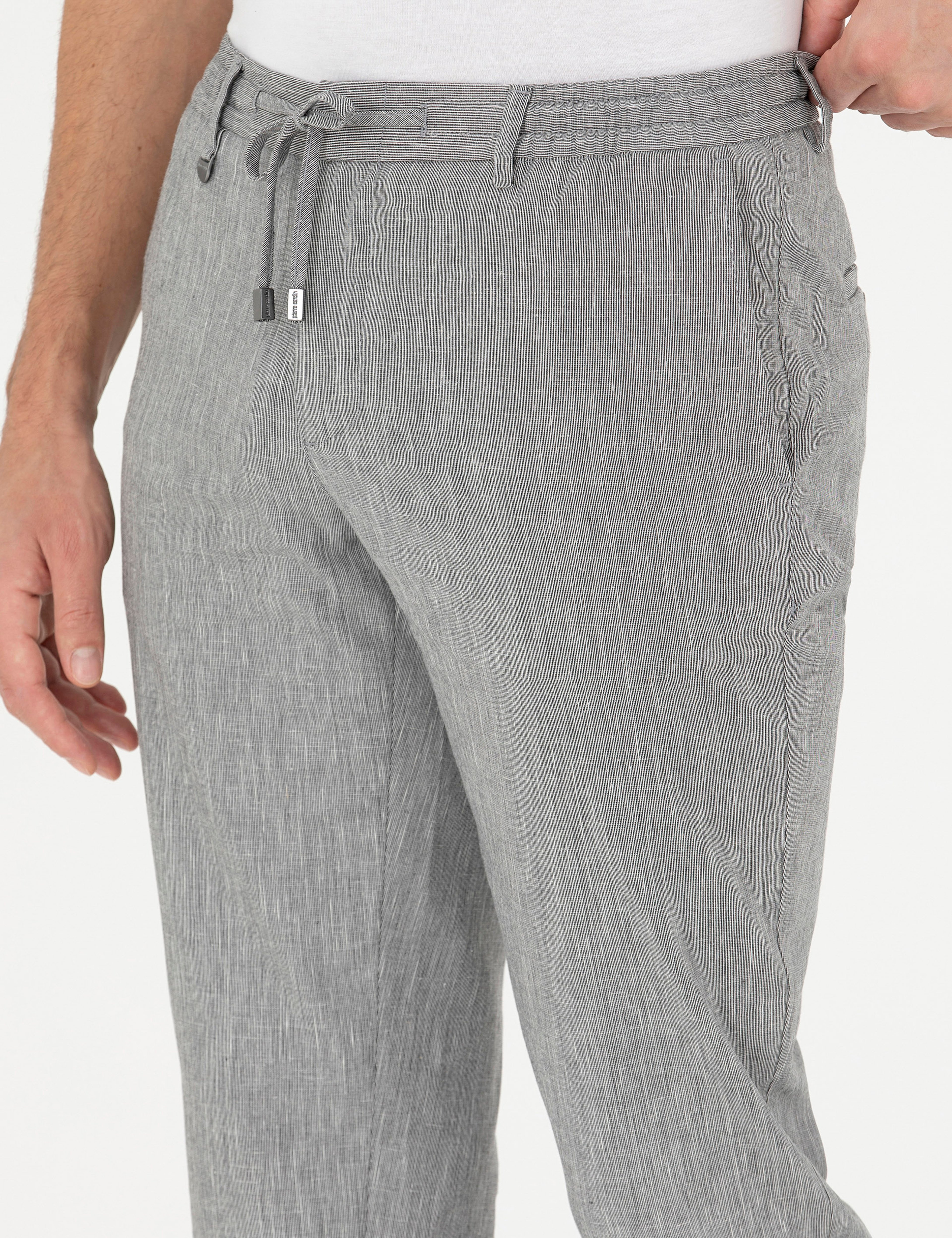 Gri Ex. Slim Fit Keten Karışımlı Kumaş Pantolon