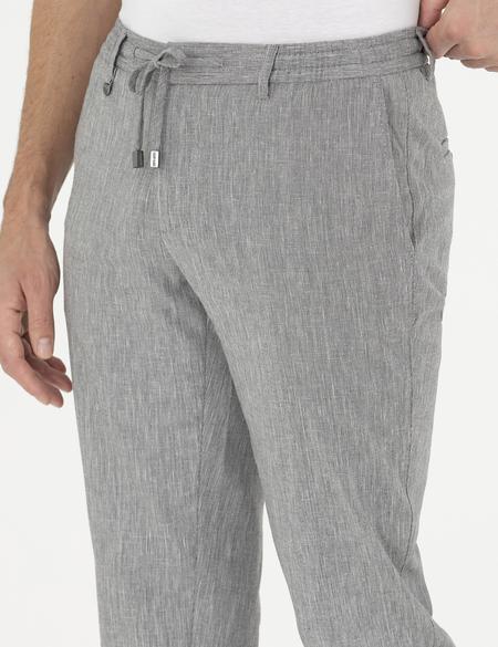 Gri Ex. Slim Fit Keten Karışımlı Kumaş Pantolon - 50284934153