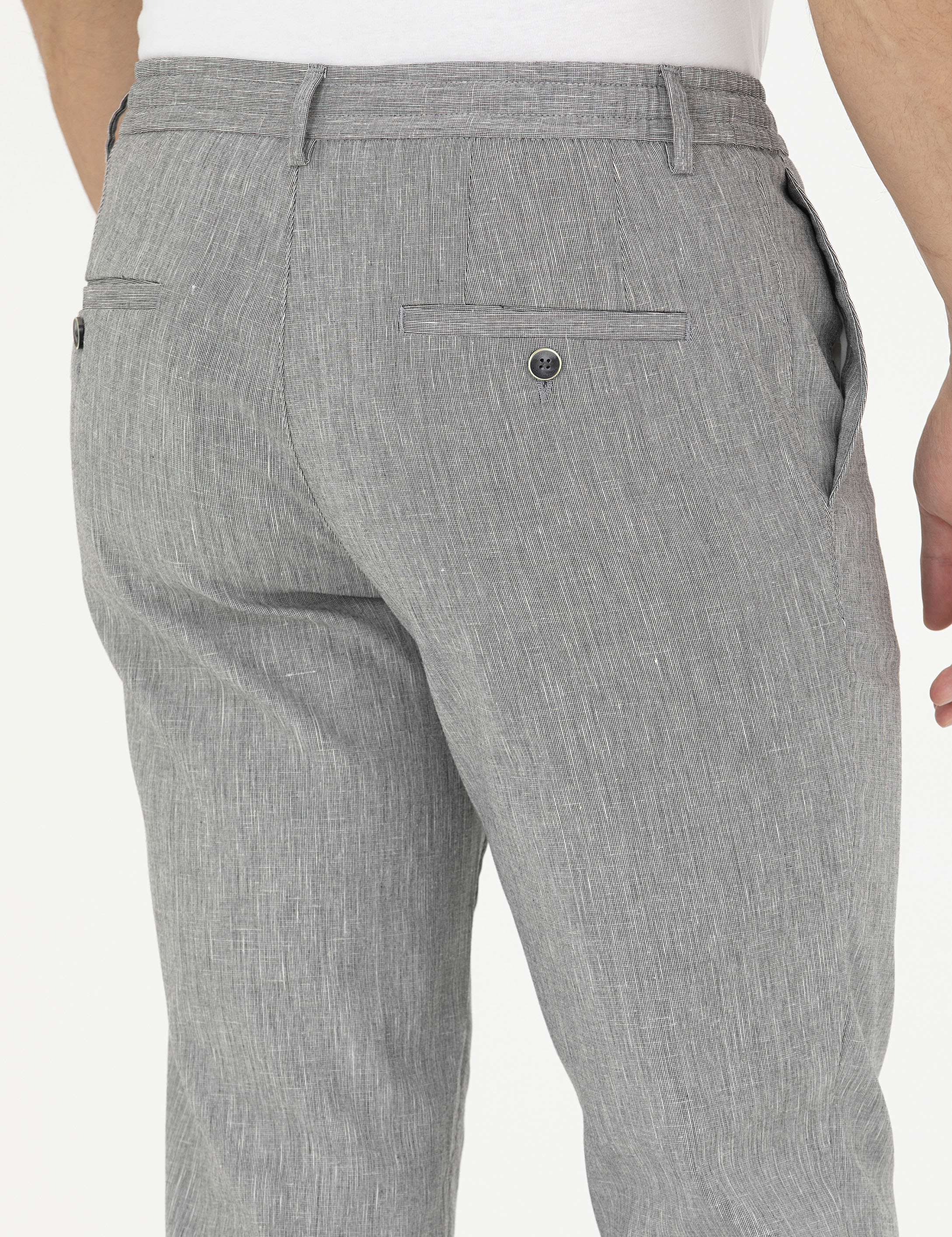Pierre Cardin Gri Ex. Slim Fit Keten Karışımlı Kumaş Pantolon görsel 7
