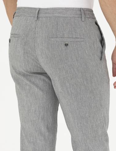 Gri Ex. Slim Fit Keten Karışımlı Kumaş Pantolon
