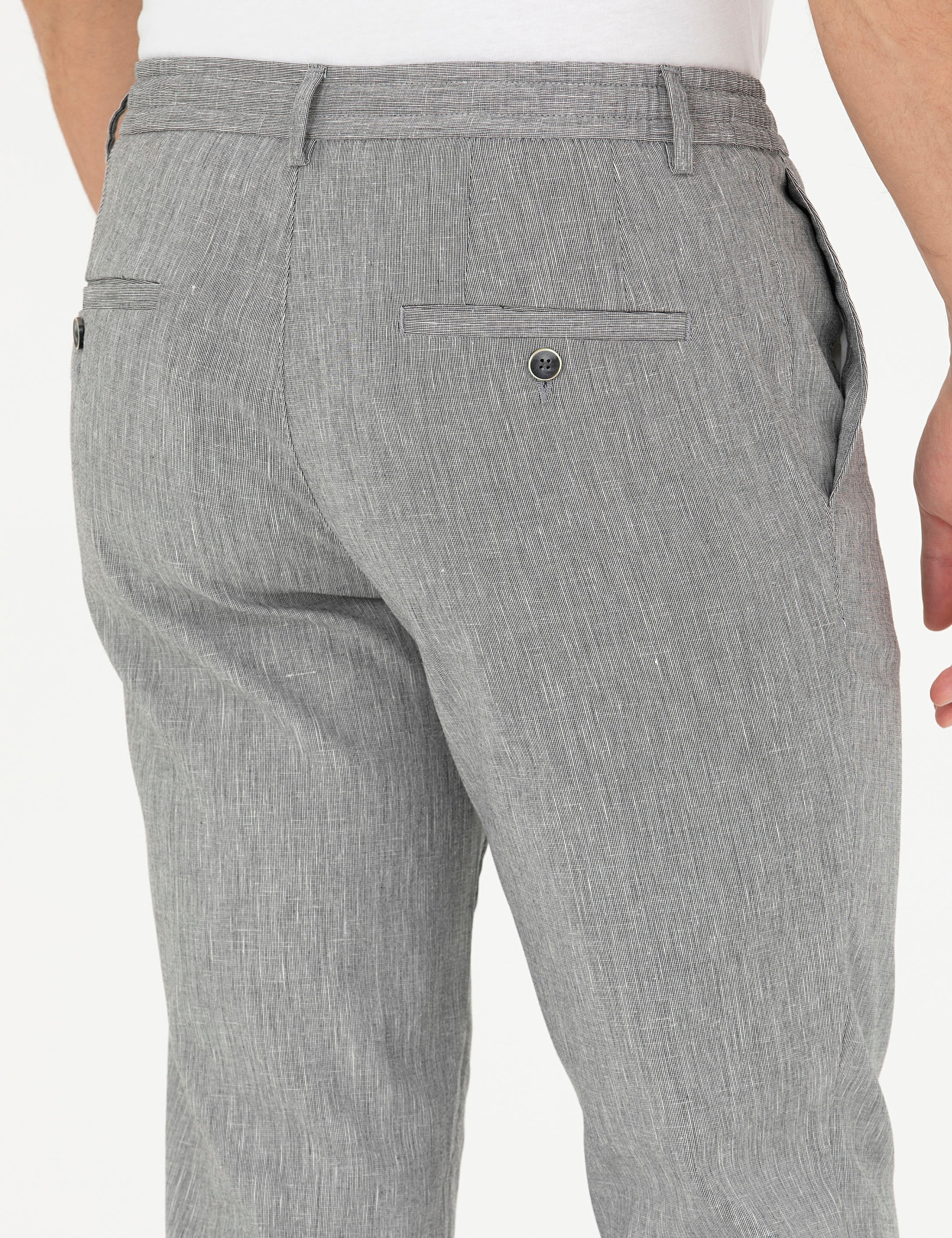 Gri Ex. Slim Fit Keten Karışımlı Kumaş Pantolon