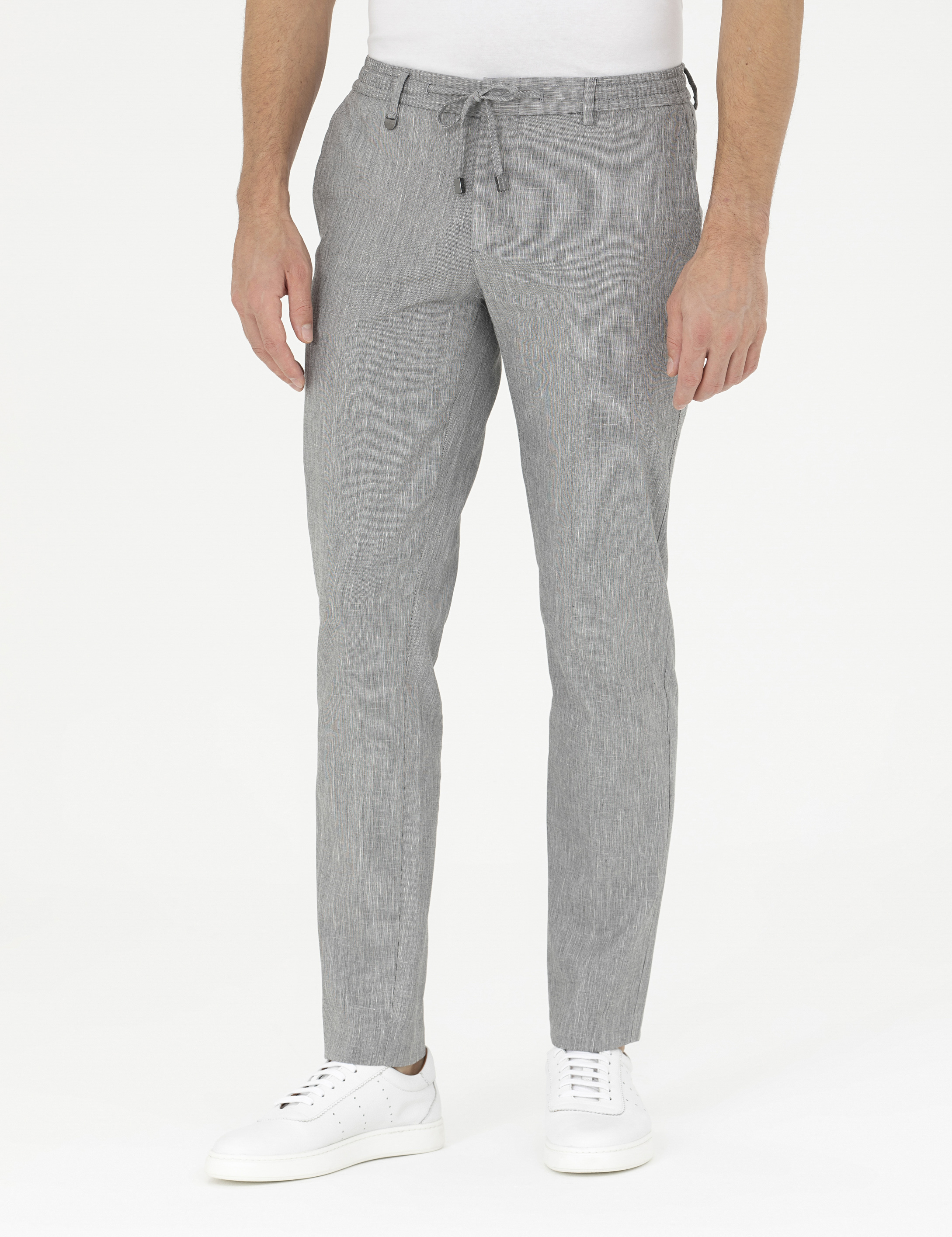 Pierre Cardin Gri Ex. Slim Fit Keten Karışımlı Kumaş Pantolon görsel 2
