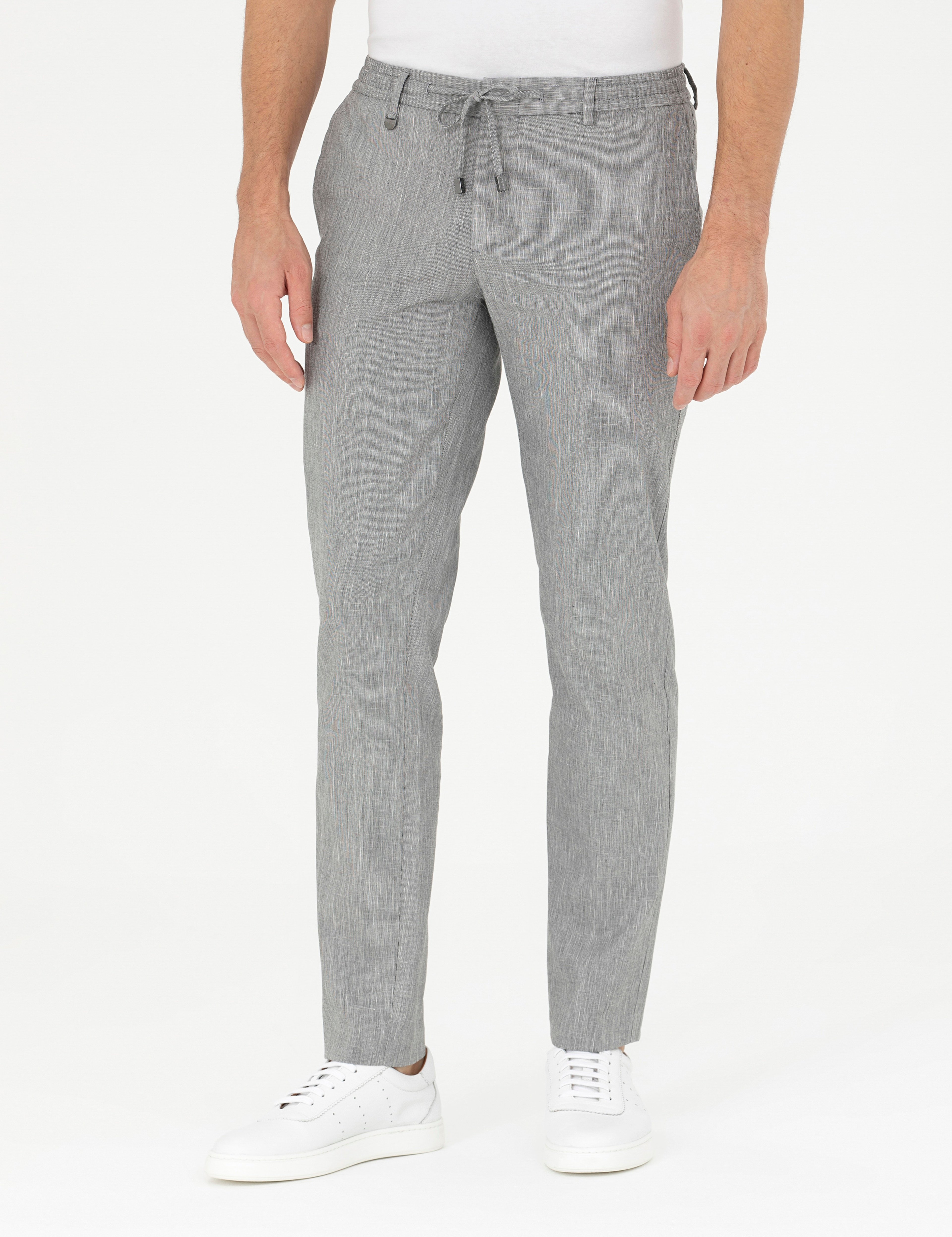 Gri Ex. Slim Fit Keten Karışımlı Kumaş Pantolon - Image 2