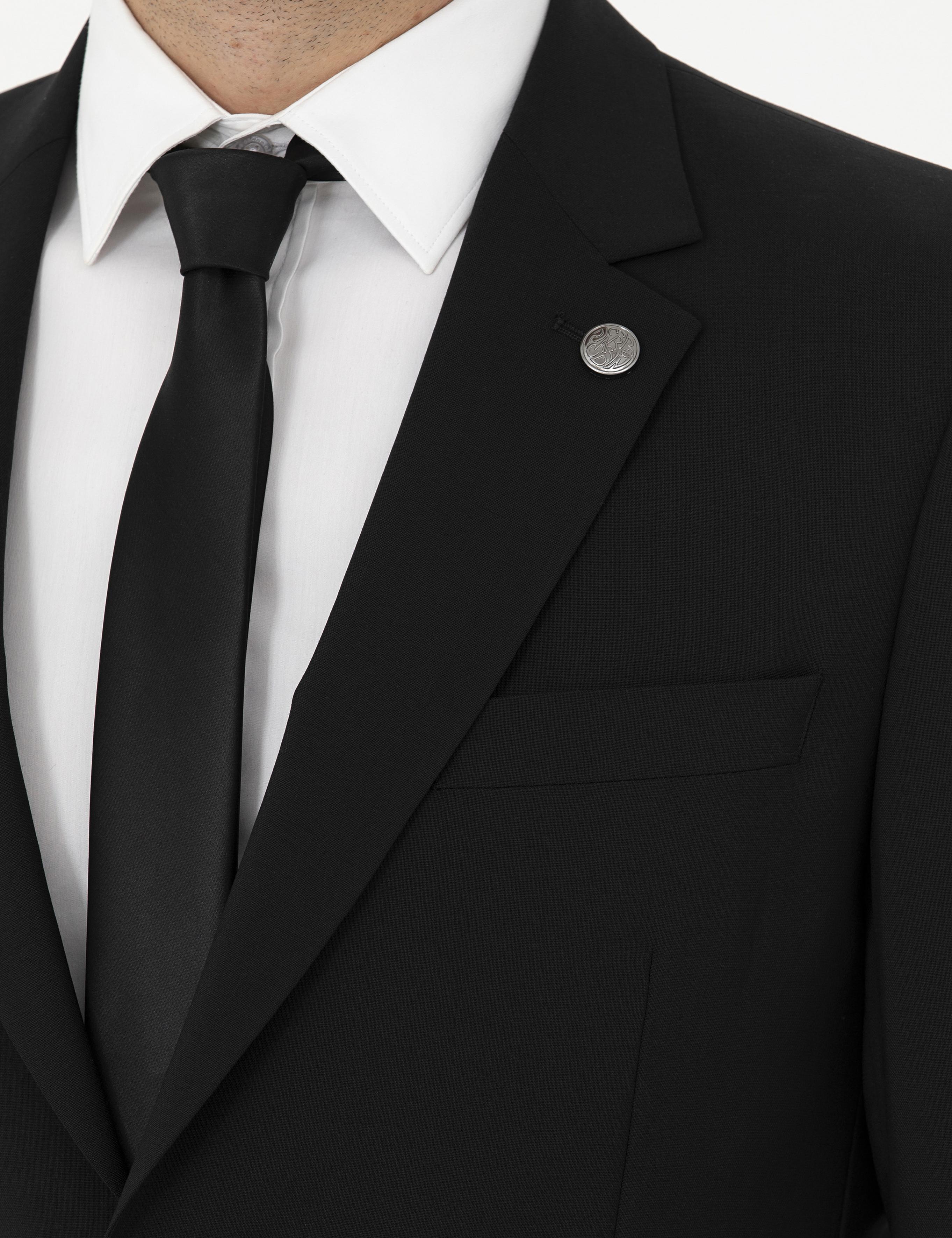 Siyah Slim Fit Yün Takım Elbise