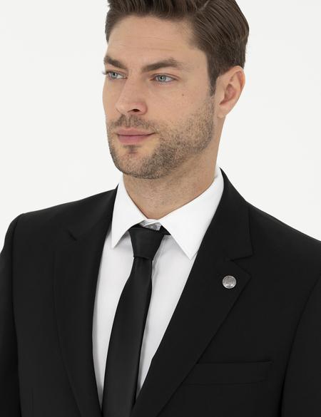 Siyah Slim Fit Yün Takım Elbise - 50285253017