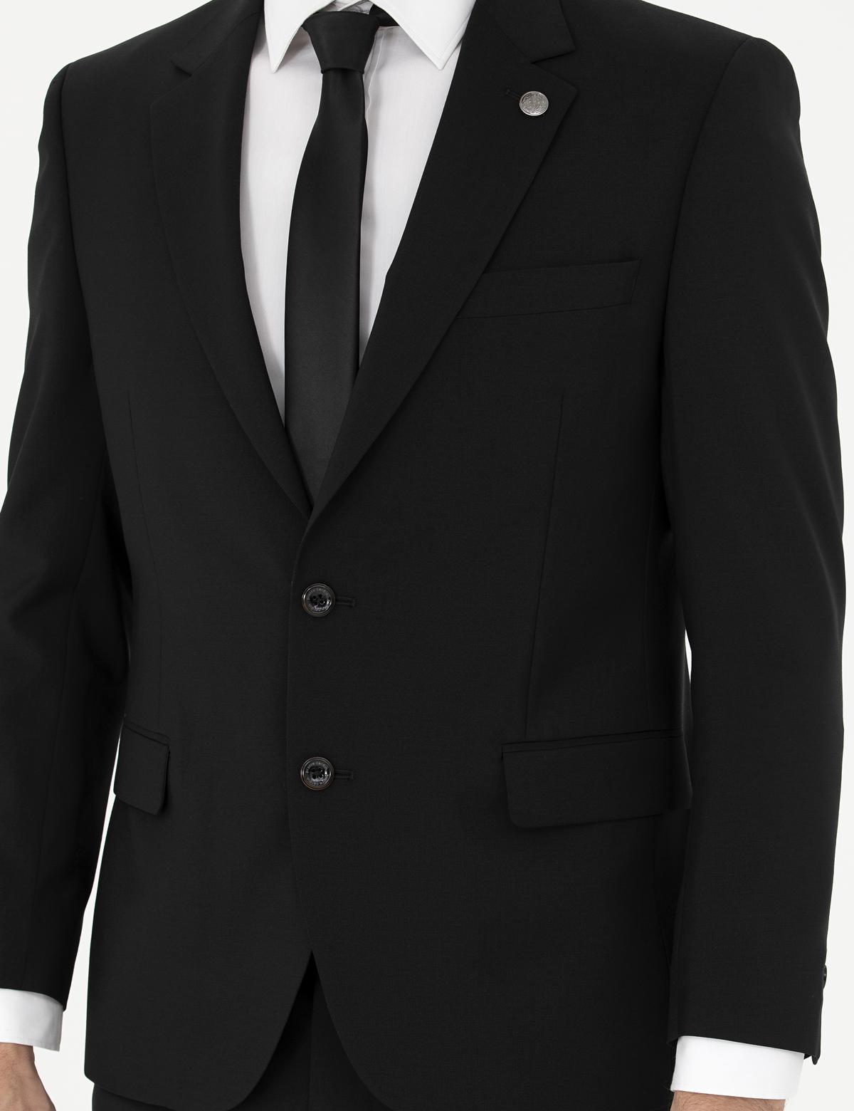 Siyah Slim Fit Yün Takım Elbise - 50285253017