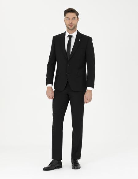 Siyah Slim Fit Yün Takım Elbise - 50285253017